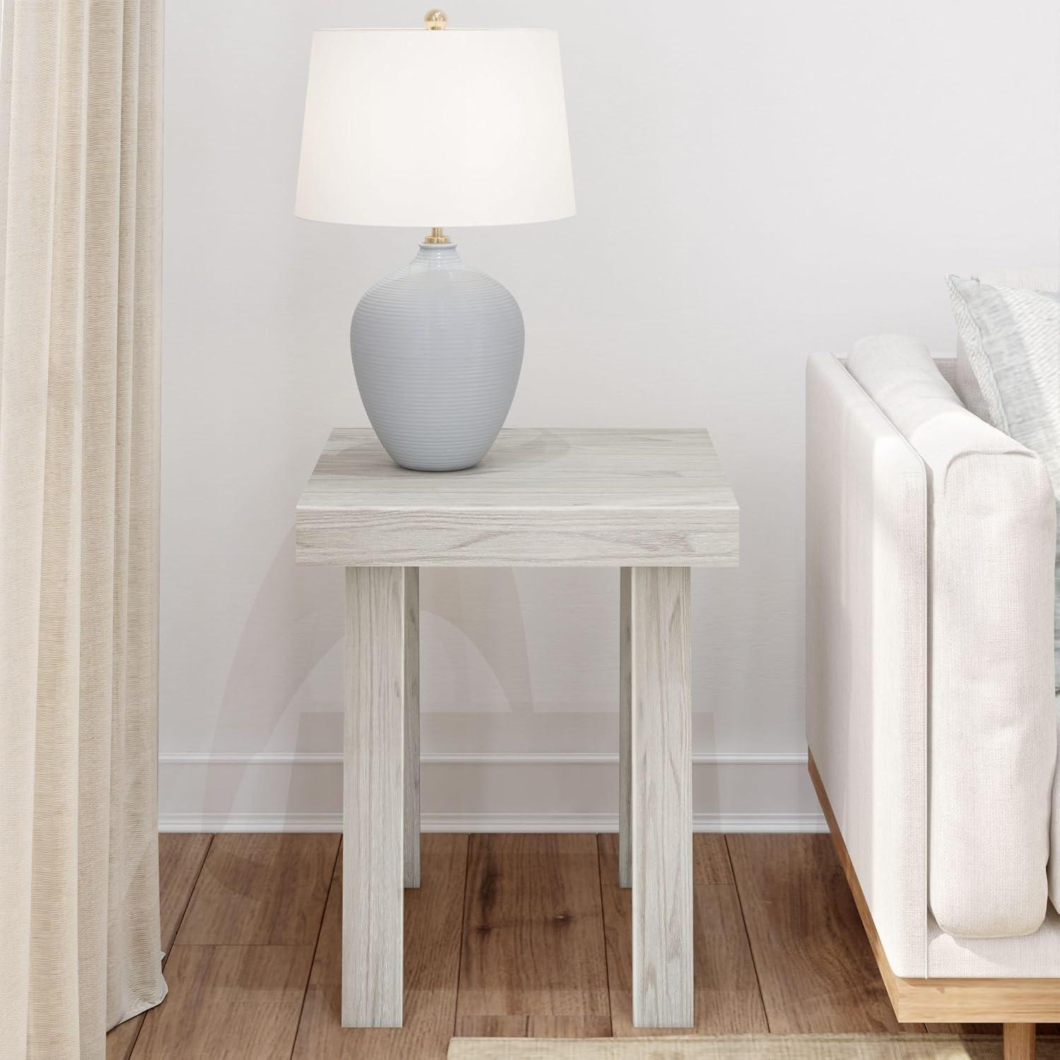 Plank+Beam Classic Square Side Table, Slim Side Table for Living Room, Nightstand for Small Spaces, Wood End Table for Bedroom, White Sand Wirebrush
