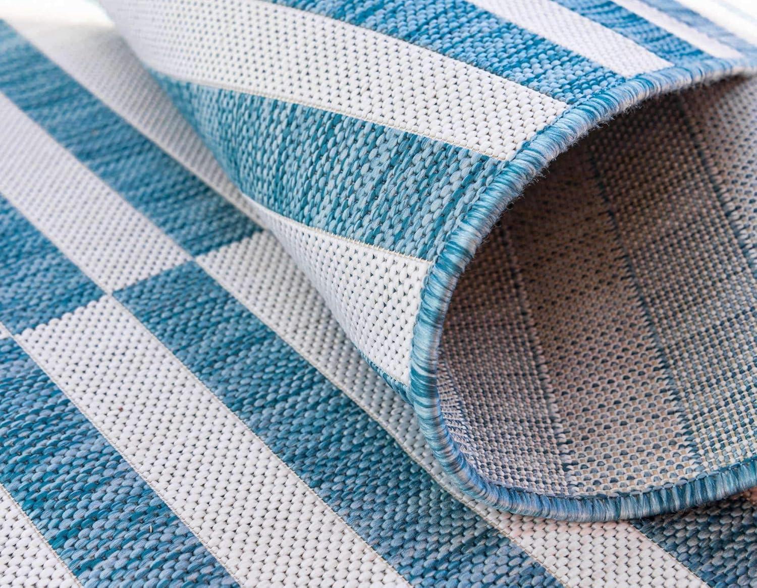 Unique Loom 4' 1 x 6' 1 Rectangle Indoor/Outdoor Striped Light Aqua Area Rug