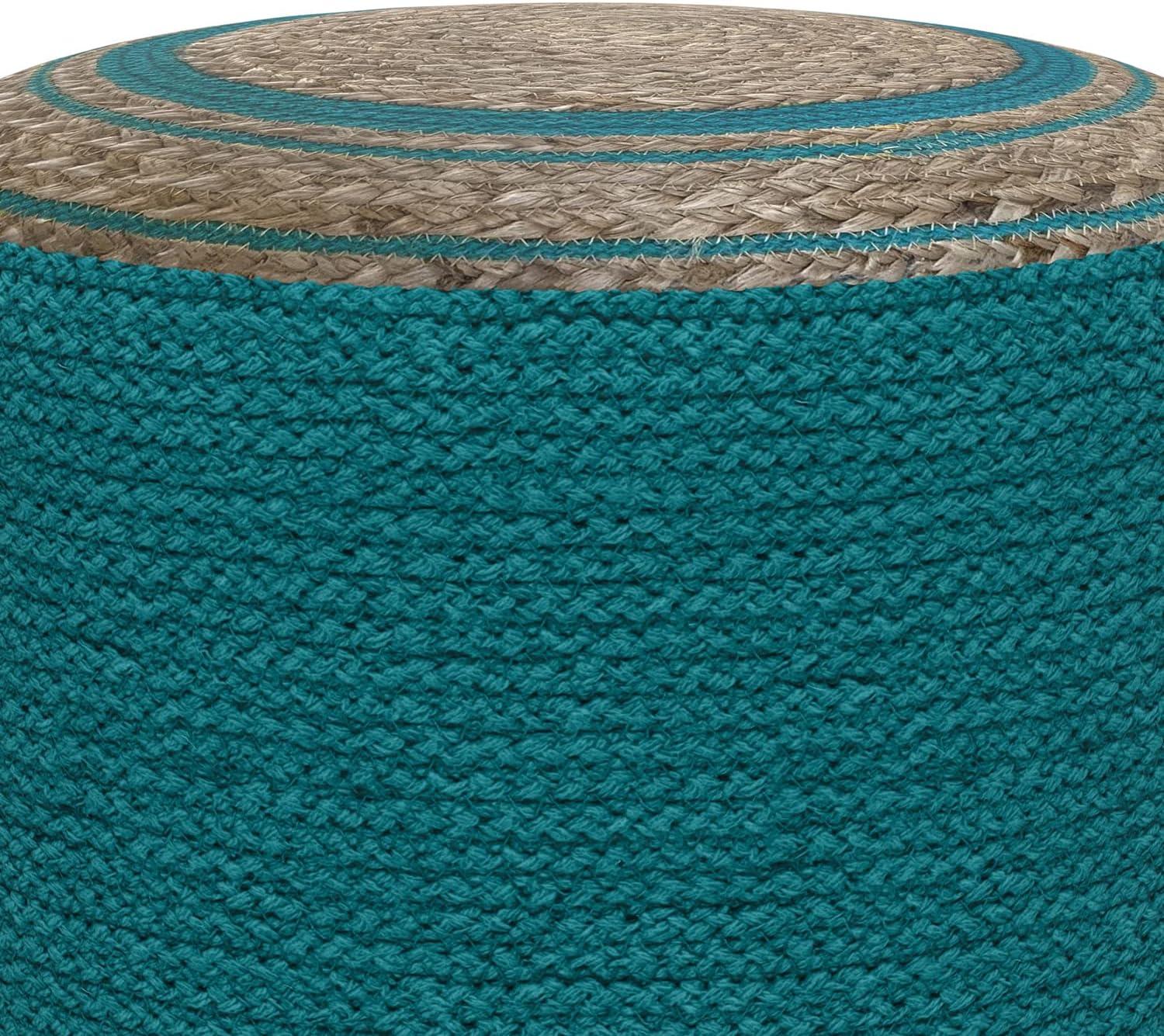 Simpli Home Serena 18"W Handcrafted Jute and Cotton Round Braided Pouf