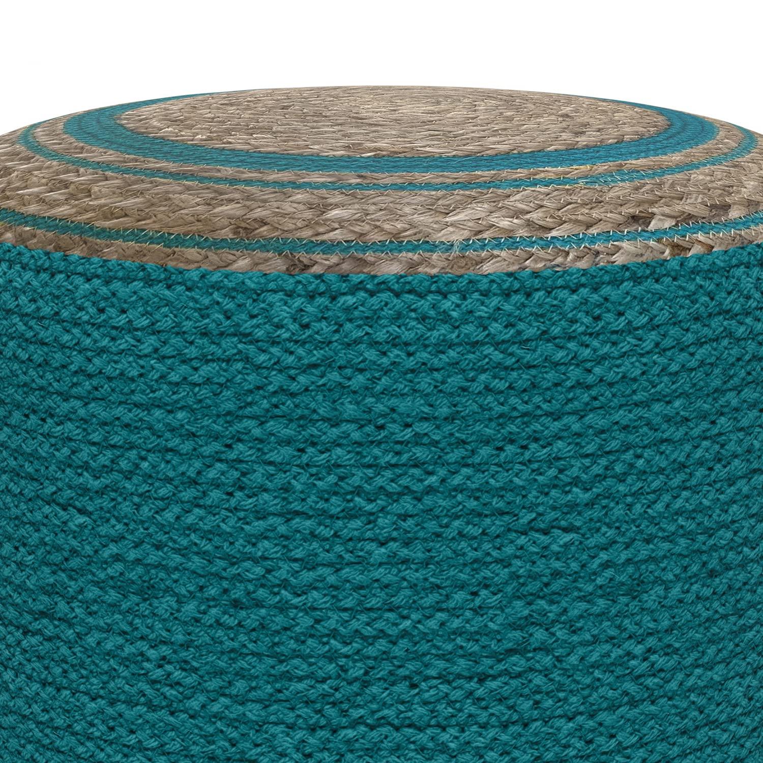 Simpli Home Serena 18"W Handcrafted Jute and Cotton Round Braided Pouf