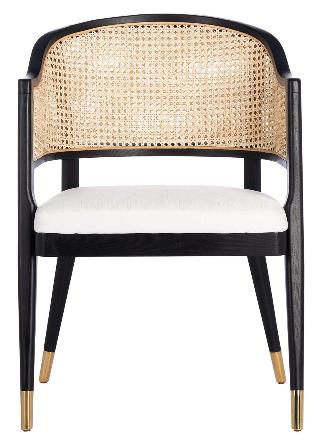 SAFAVIEH Couture Rogue Mid-Century Linen Solid Dining Chair, Black/Natural