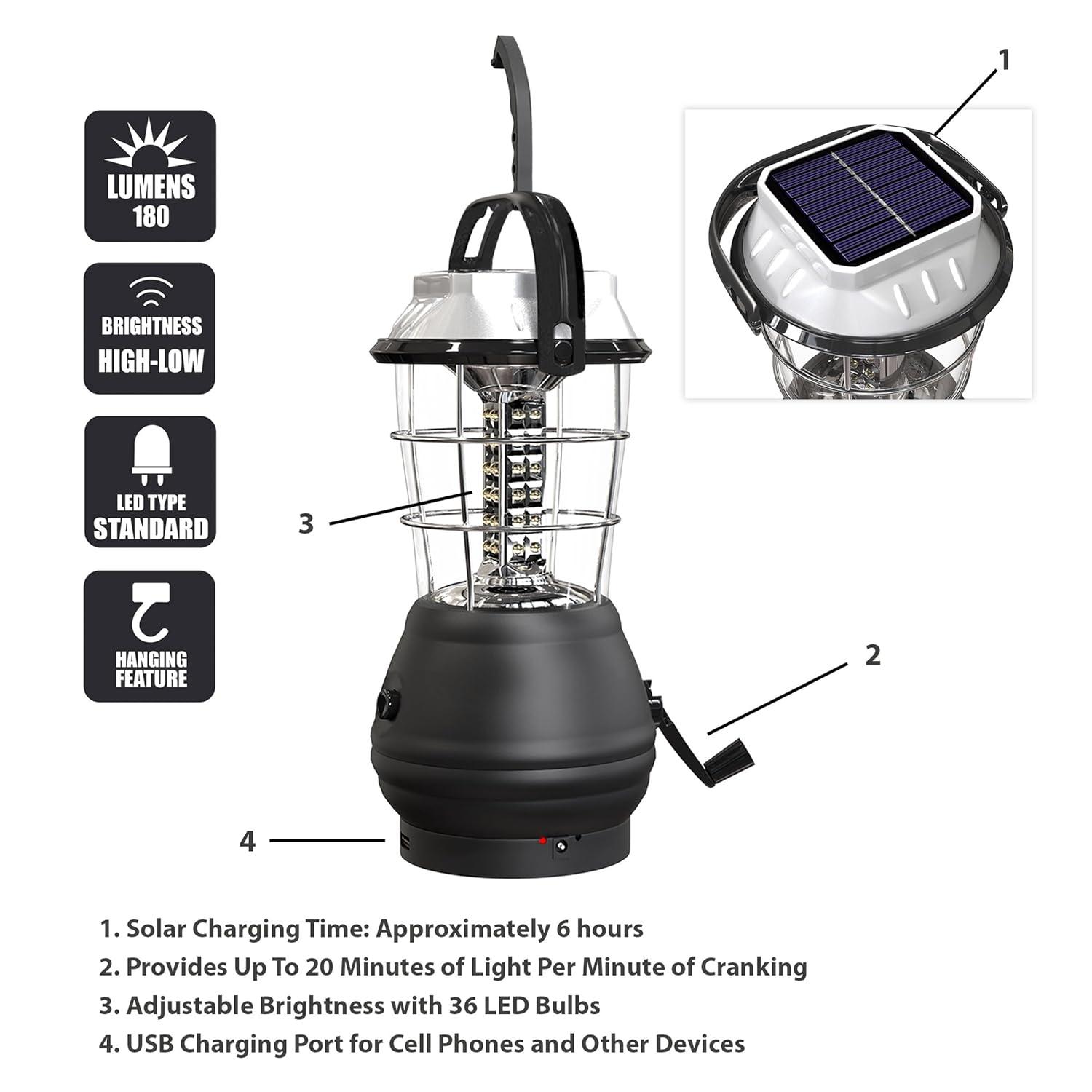 Whetstone Whetstone Rechargeable Lantern or Battery-Operated LED Light for Camping - Solar Powered Lantern
