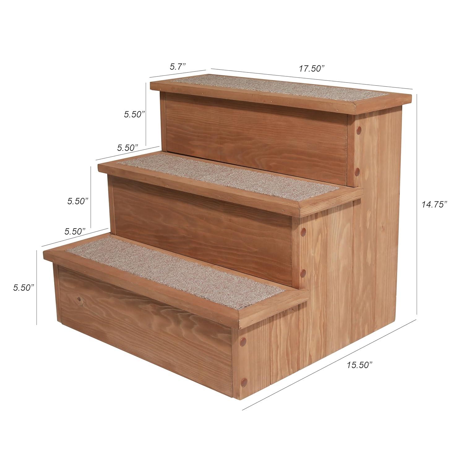 Natural Wood Pet Step with Storage and Carpeted Pads