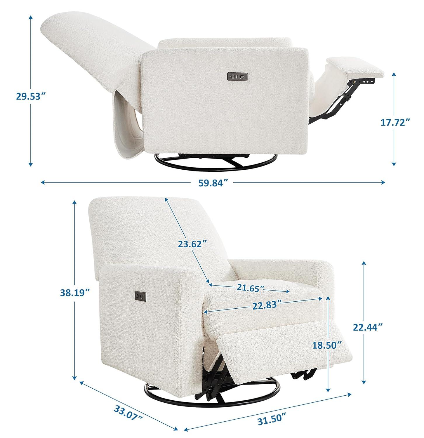31.5 Inch Boucle Swivel Glider Power Recliner