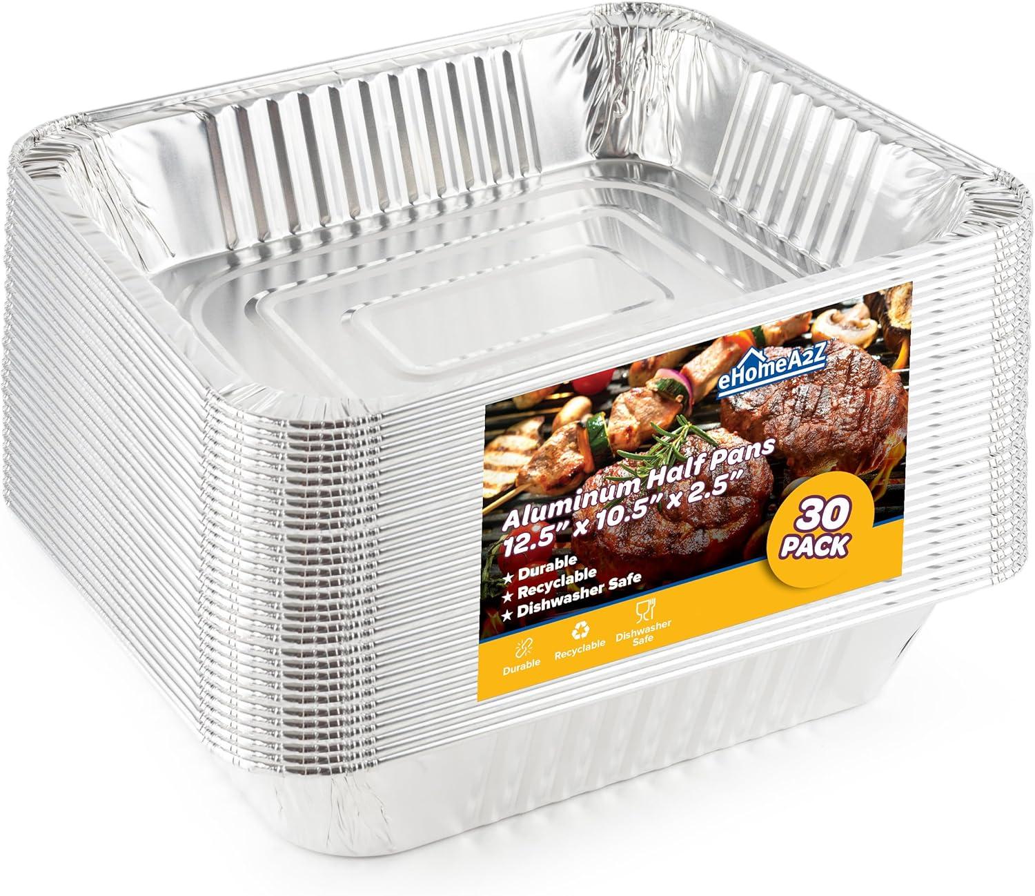 9x13 Aluminum Foil Pans (10 Pack), Disposable Half Size Deep Foil Pans, Cookware, Food Prepping, Large Pans for Baking, Reheating, Grilling