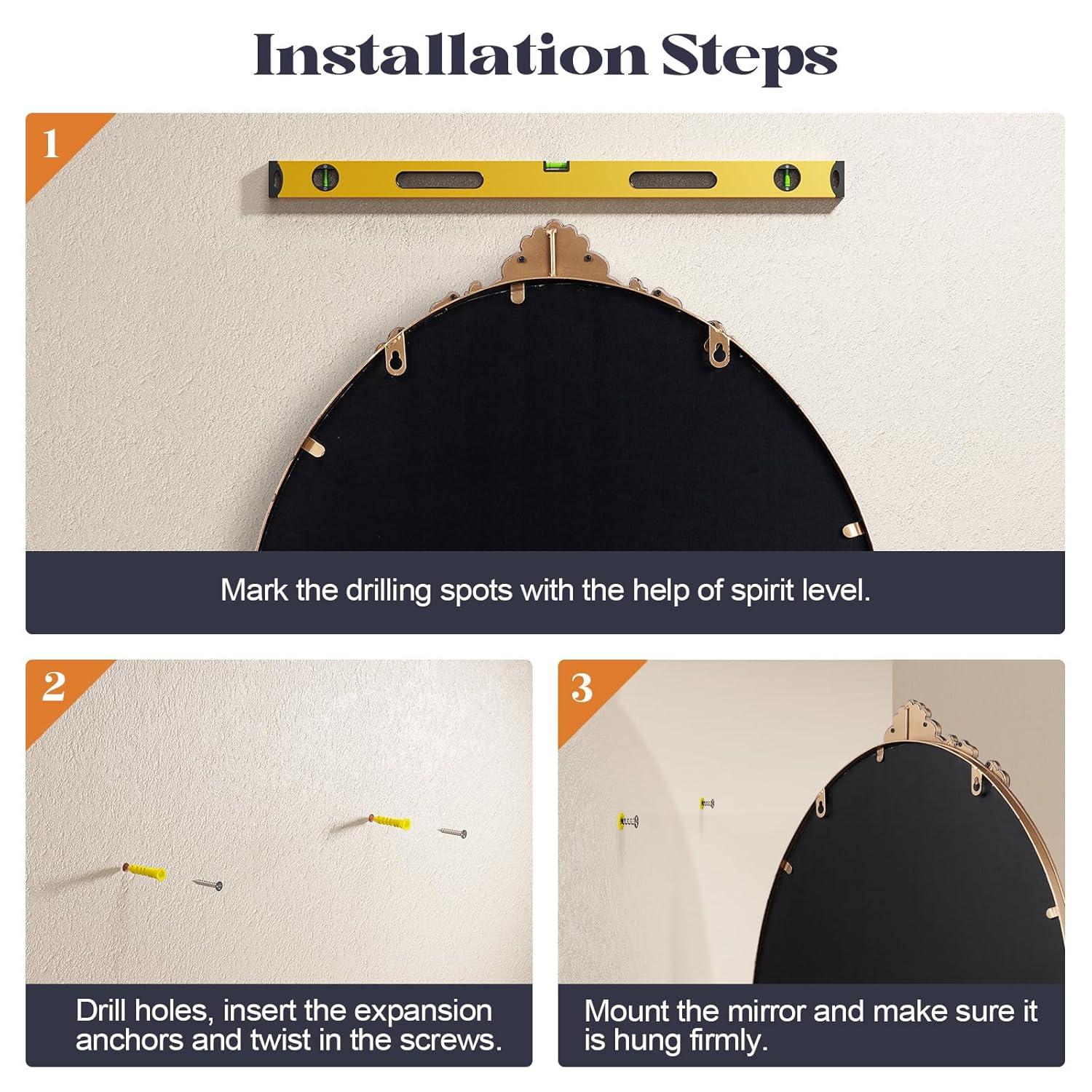 Kate & Laurel All Things Decor 24"x36" Arendahl Traditional Vertical Oval Wall Mirror Antique Gold: Ornate, No Assembly Required