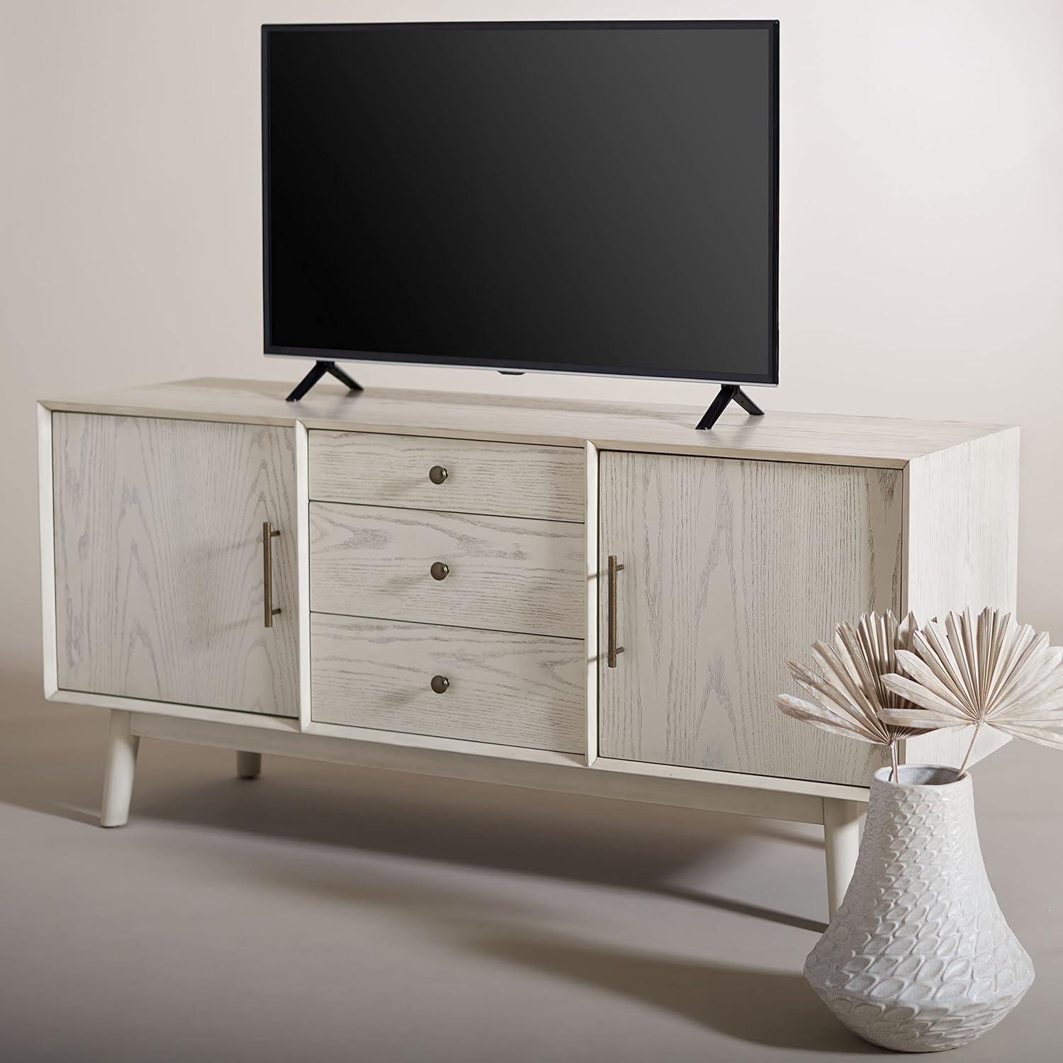 Elissa White Washed Mid-Century Media Stand with Bronze Hardware