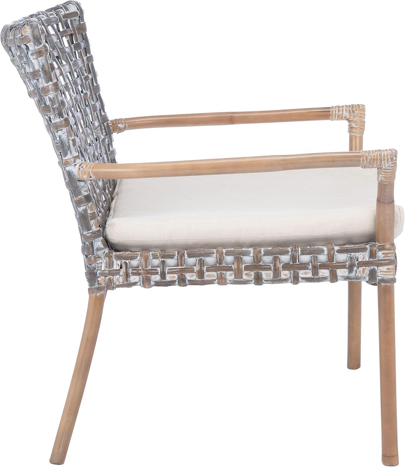 Collette Contemporary Rattan Accent Chair with Cushion, Natural White