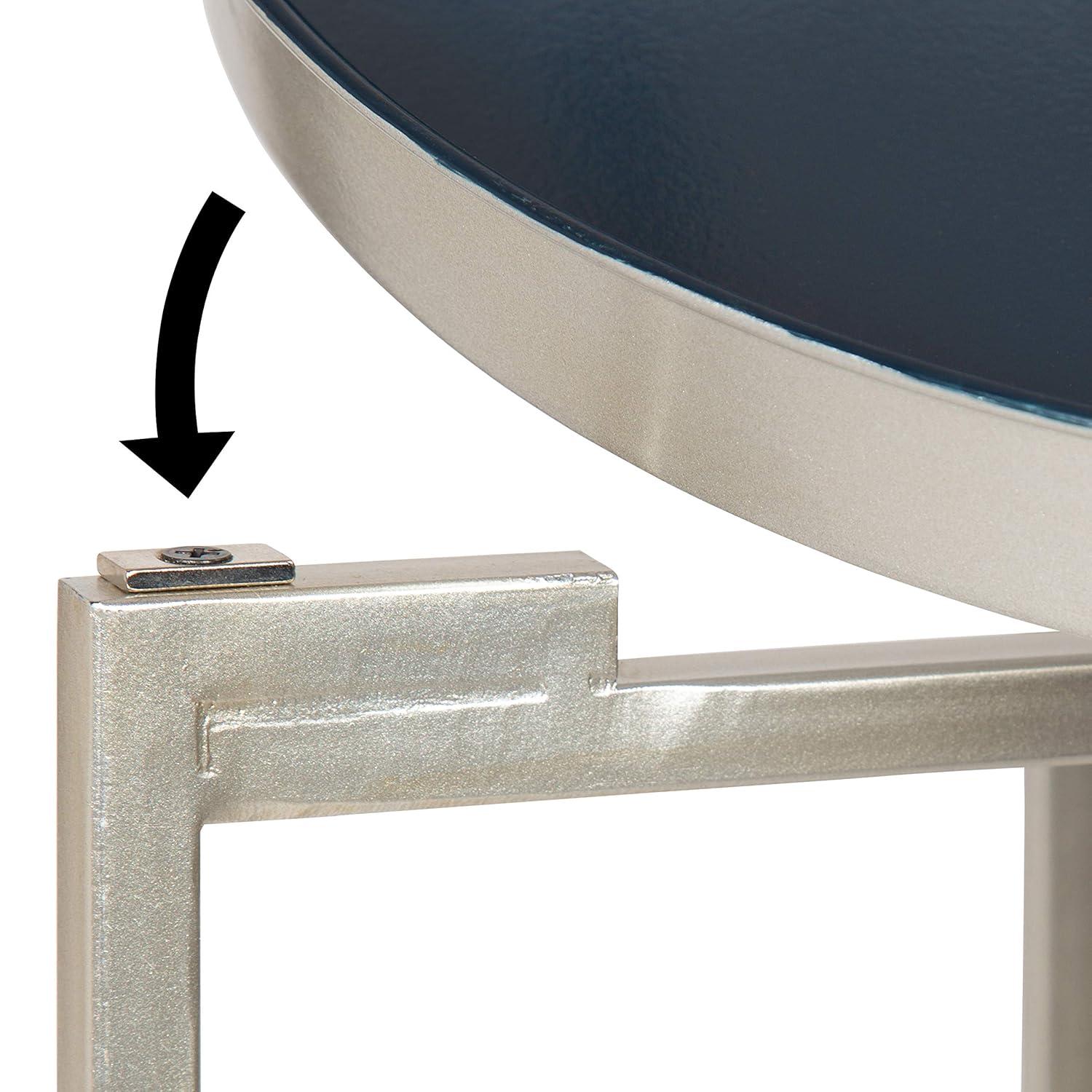 Kate and Laurel Celia Round Metal Tea Table, 14x14x25.75, Silver and Navy Blue
