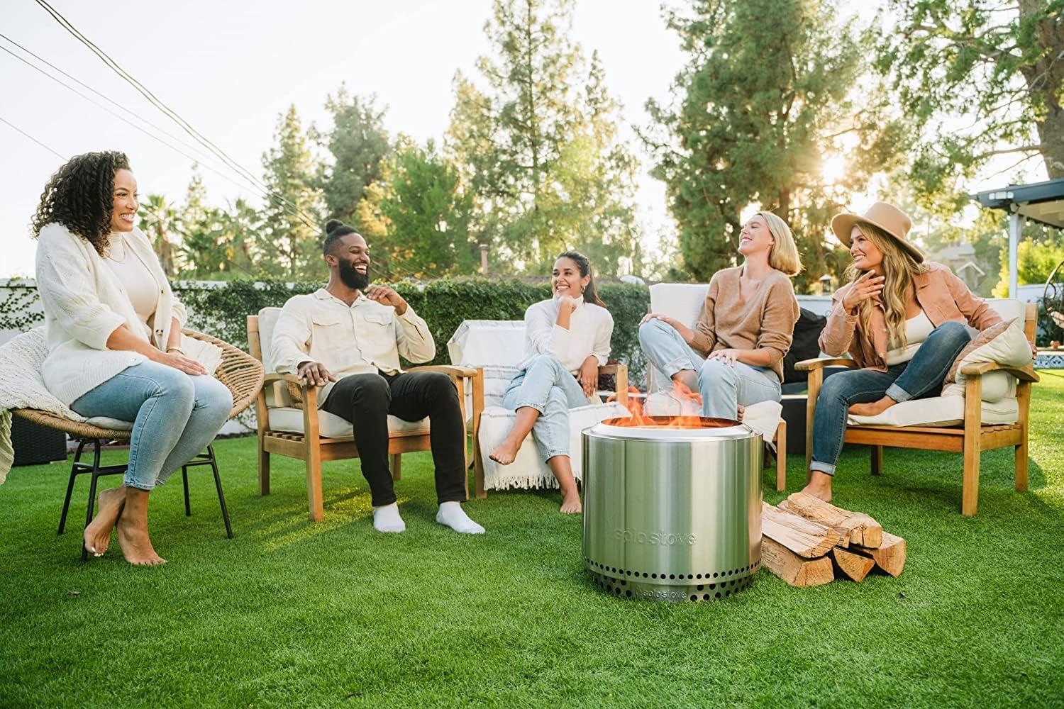Solo Stove Bonfire 2.0 with Stand, Smokeless Fire Pit | Wood Burning Fireplaces W/ Removable Ash Pan, Portable Outdoor Firepit - for Camping, Stainless Steel, H: 16.75 in x Dia: 19.5 in, 25.1 lbs
