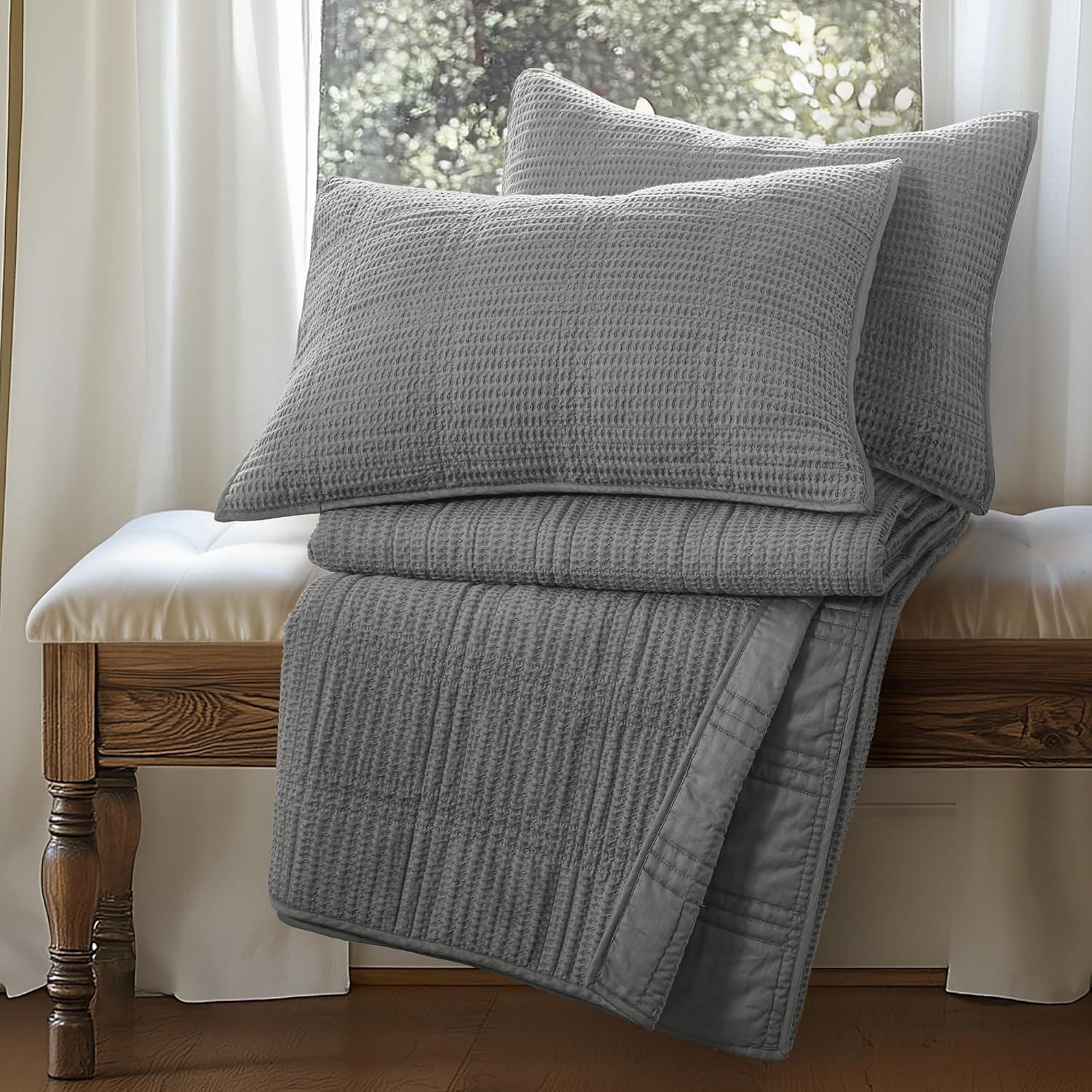 Cloud Waffle Grey Full/Queen Quilt Set - Levtex Home