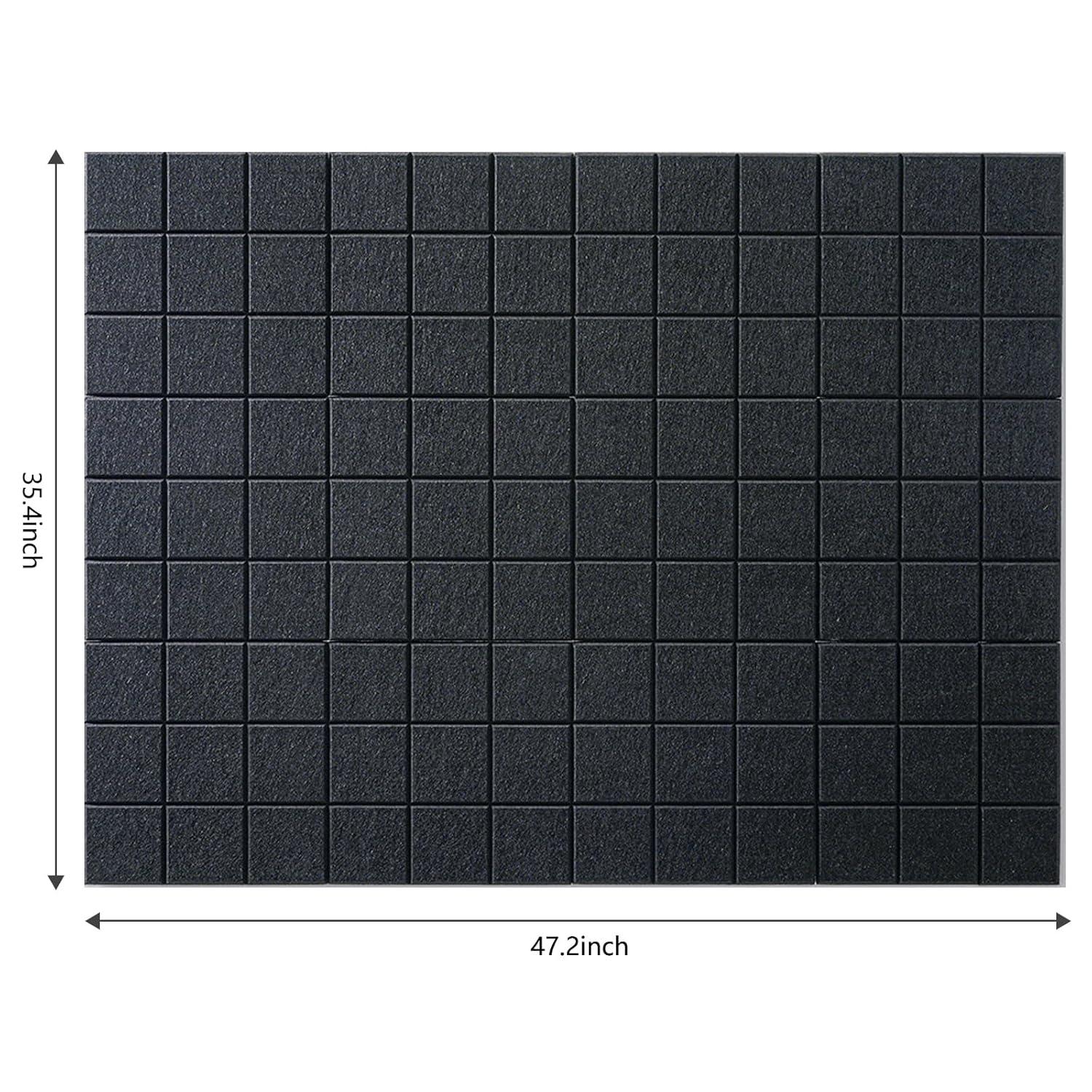 Large Cork Board Alternative 48" x 36", Black Bulletin Board, 12 Pack Felt Wall Tiles With 50 Pushpins, Pin Board Tack Board for Office (Dark Blue)