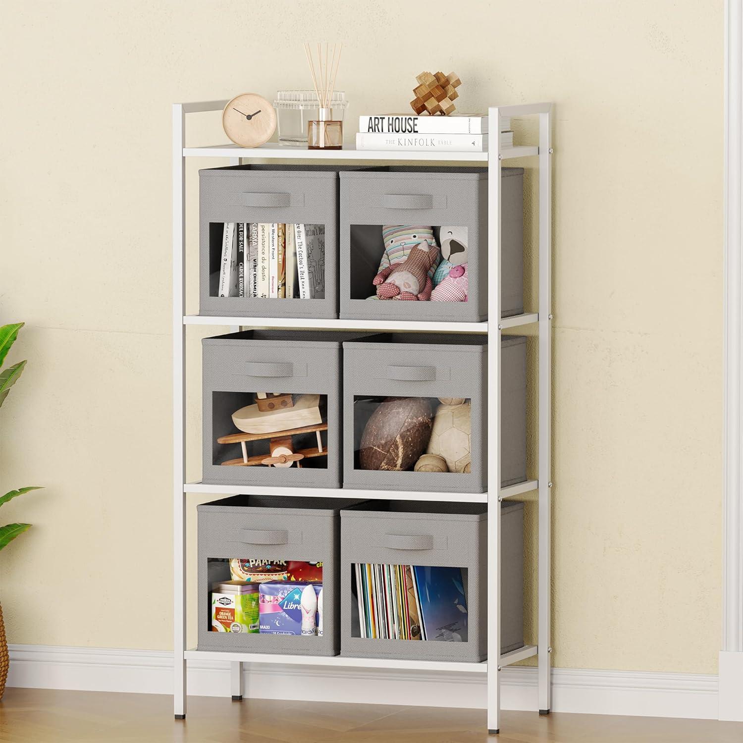 SpaceAid 6 Foldable Storage Cubes with Clear Windows, 11-Inch Fabric Bins for Closet, Cubby Shelf, or Cube Storage Organizer