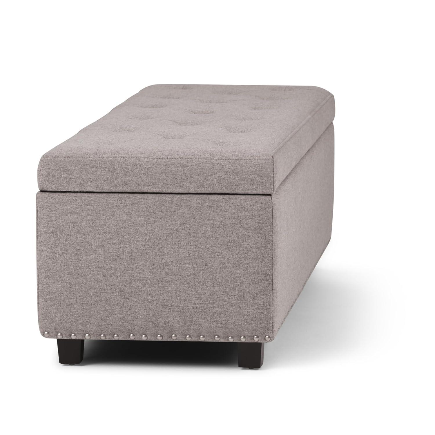 Simpli Home Hamilton 48"W Upholstered Storage Ottoman Bench with Lift-Top Lid, Tufted Design, and Nailhead Trim