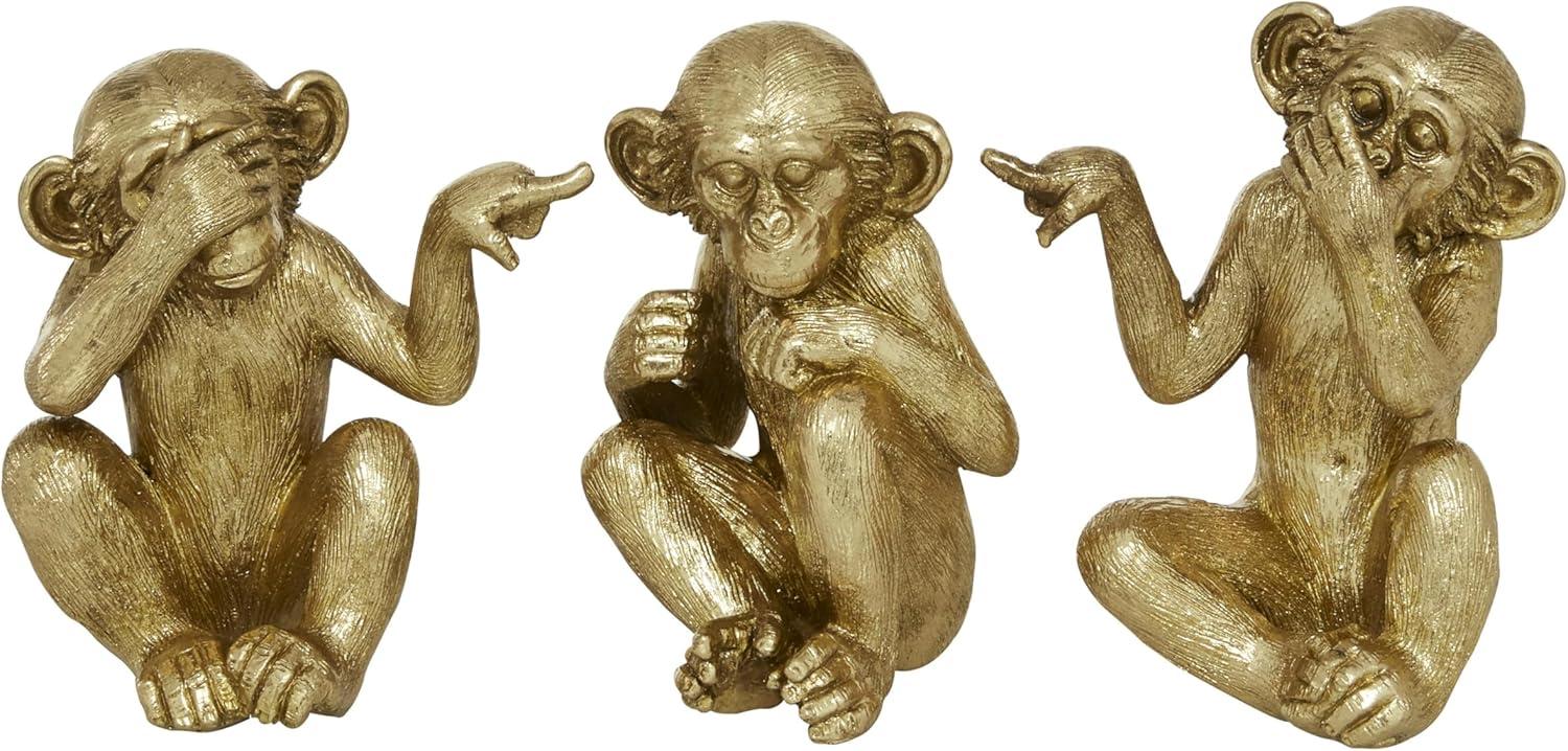 6", 6", 6"H Gold Polystone See No Evil Monkey Sculpture, by DecMode (3 Count)