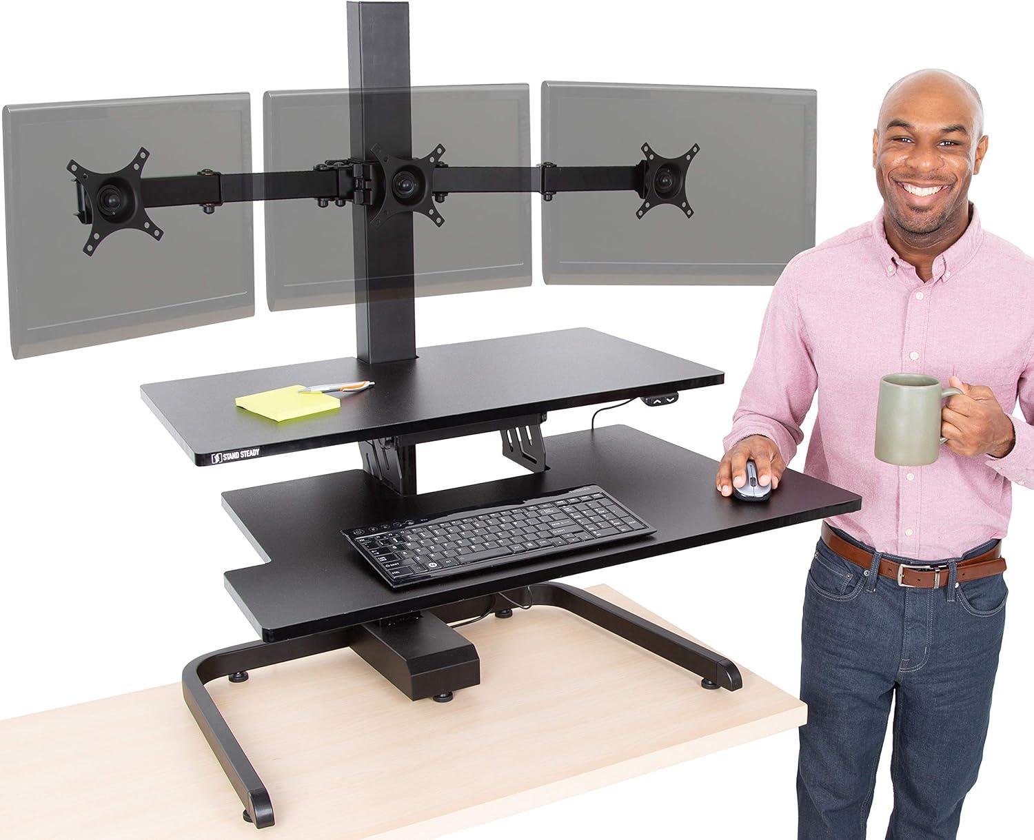 Techtonic Triple Monitor Electric Standing Desk Converter - Black