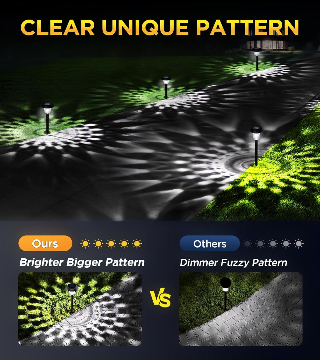 Ultra Bright Solar Outdoor Lights Decorative 10 Pack, 100% Faster Charge Solar Pathway Garden Lights Up to 12H Auto On/Off, Solar Lights Outdoor Waterproof for Walkway Yard Lawn (Warm White)