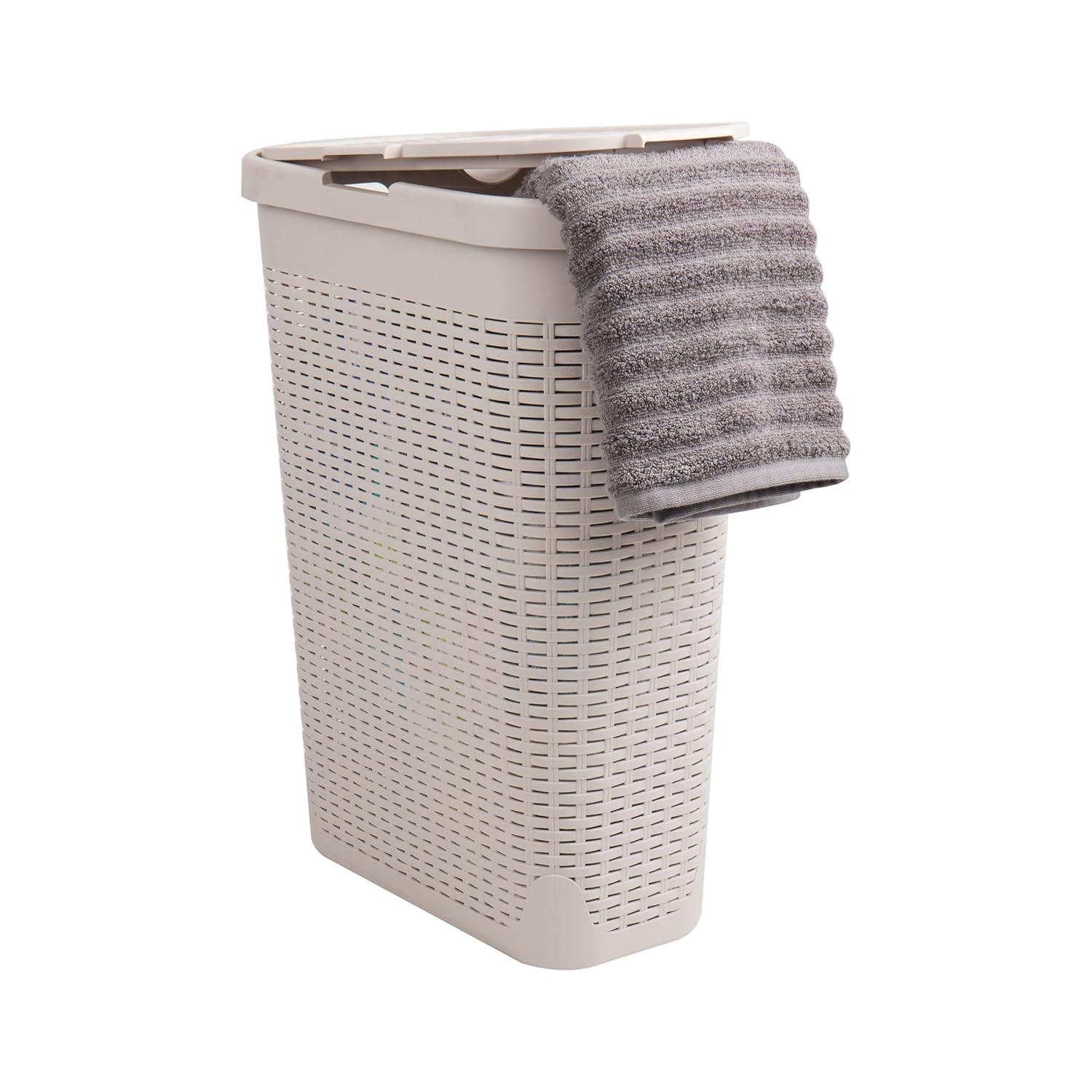 Mind Reader Mind Reader 40L Slim Laundry Hamper, Clothes Basket, Lid, Wicker Design, Plastic