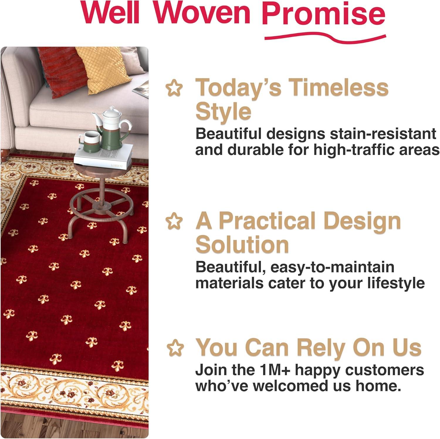 Well Woven Barclay Collection Fleur de Lis Red 5'3" x 7' Area Rug - for Living Room, Bedroom, and Dining Room