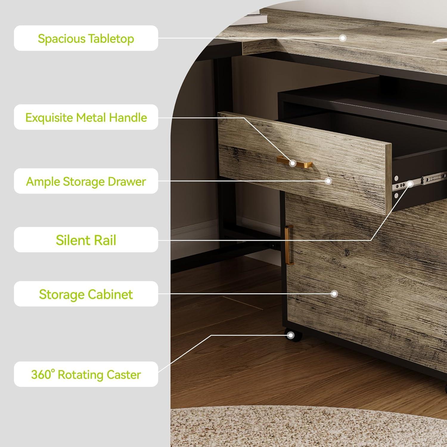 Tribesigns 70.8" Executive Desk with 55" File Cabinet, Industrial L Shaped Computer Desk, Large Executive Desk for Home Office, Walnut & White