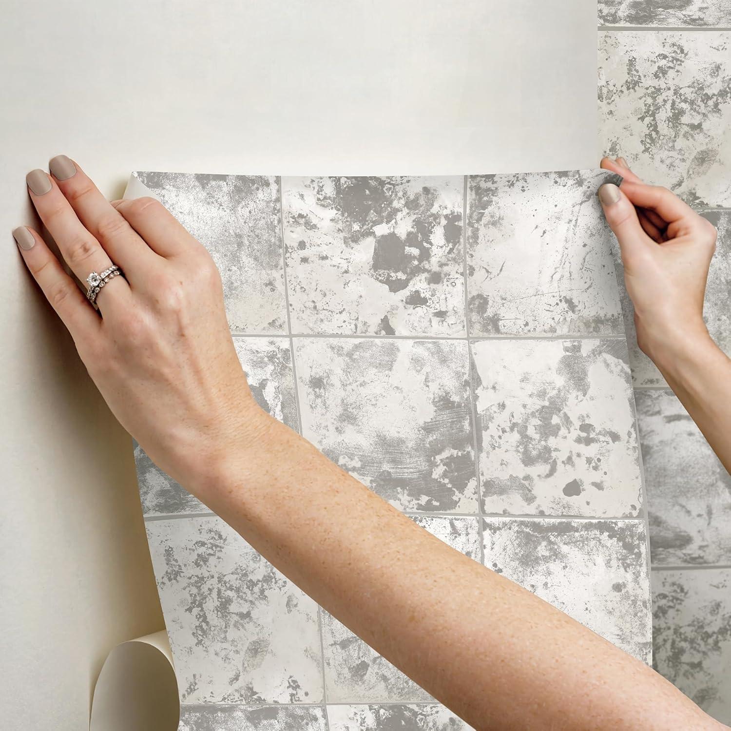 Brewster Peel and Stick 1pc Wallpaper Metal Sheet Silver