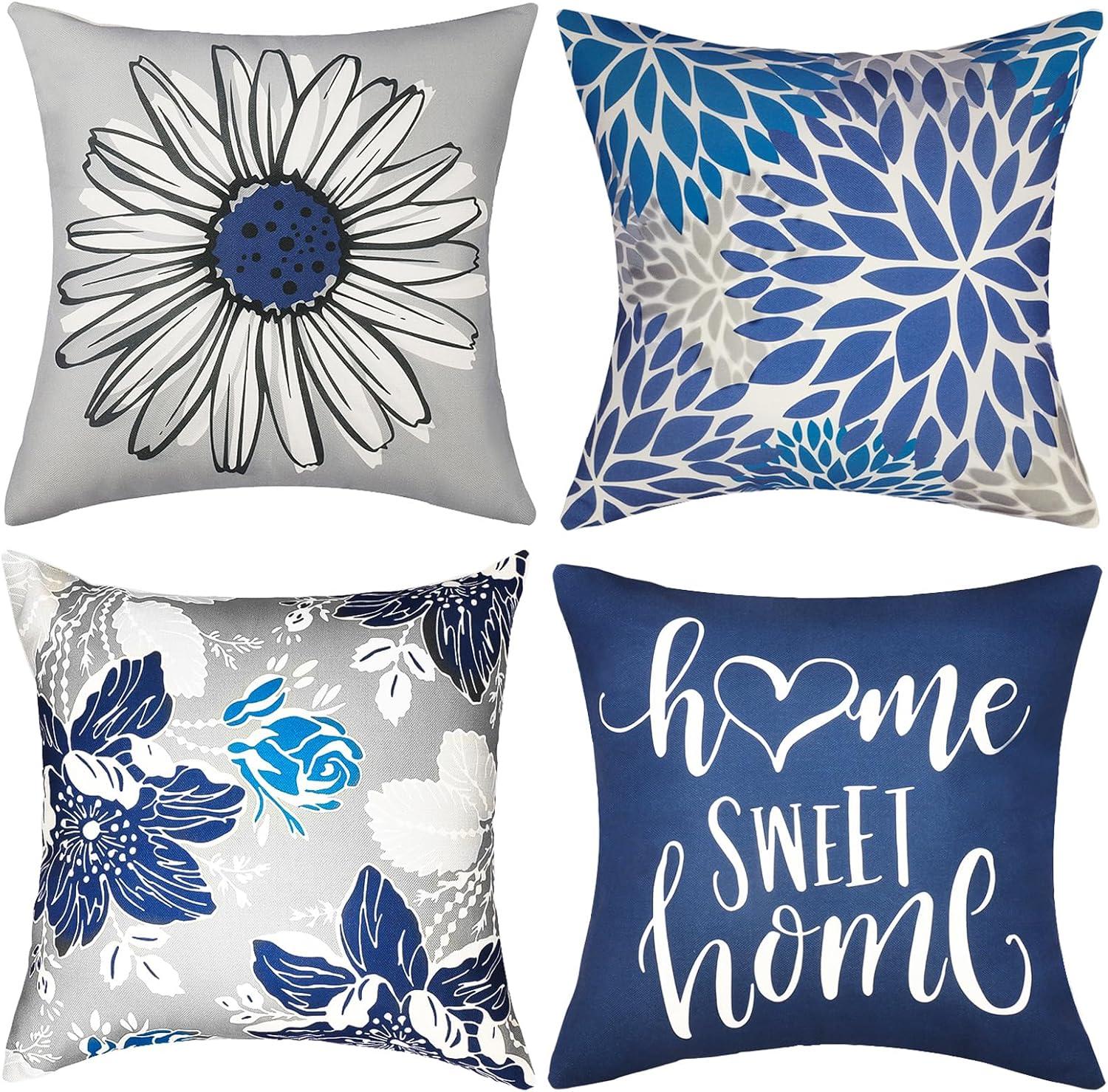 MAXAYA Decorative Throw Pillow Covers Set Of 4 Blue Pillow Covers 18X18...