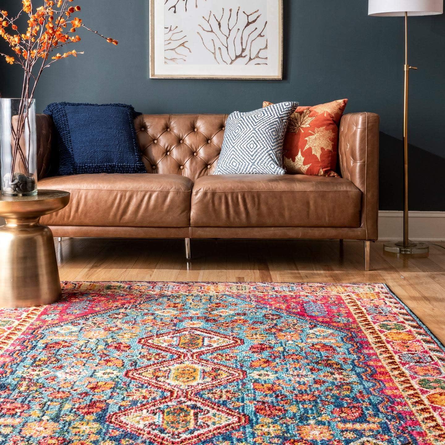 nuLOOM 4'x6' Vintage Erline Area Rug Blue/Red: Medallion Pattern, Low Pile, Polypropylene, Living Room Decor