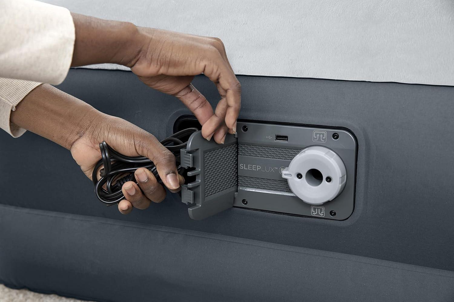 Twin Gray Polyester Inflatable Air Mattress with Built-in Pump