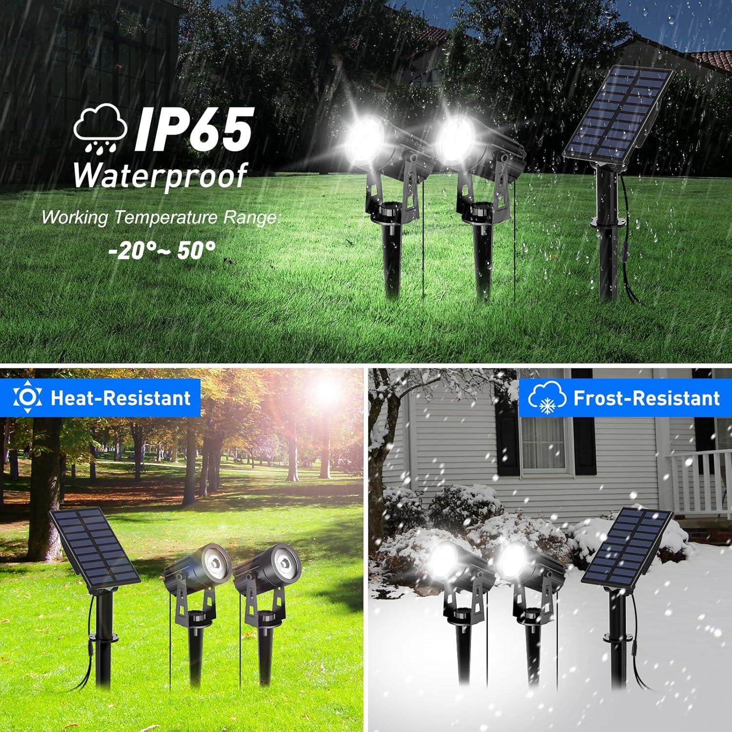T-SUN LED Landscape Solar Spotlights, Waterproof Outdoor Solar Lights Auto ON/Off Solar Wall Lights for Garden, Driveway, Pathway, Pool Area(Warm White)
