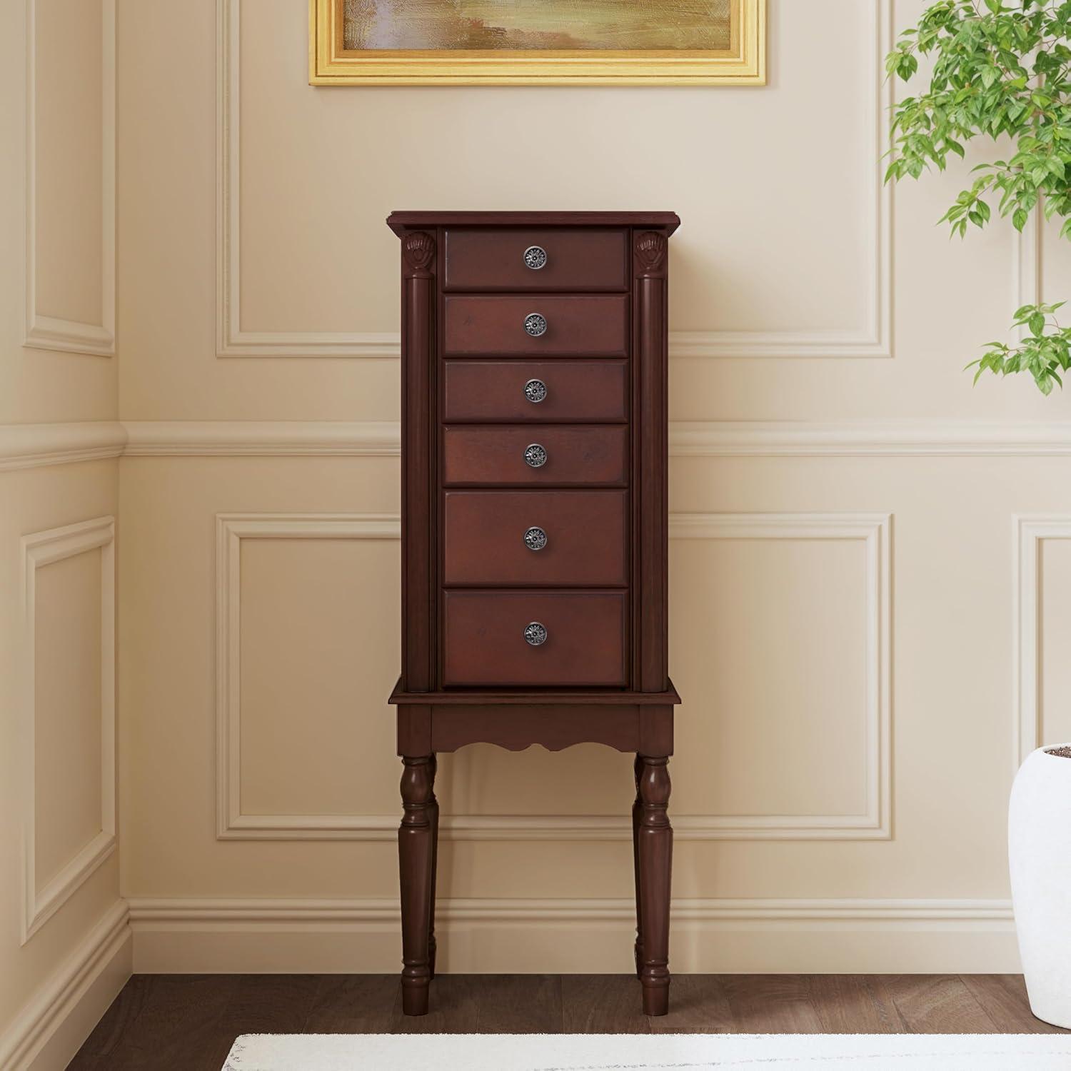 Lightly Distressed Deep Cherry Jewelry Armoire