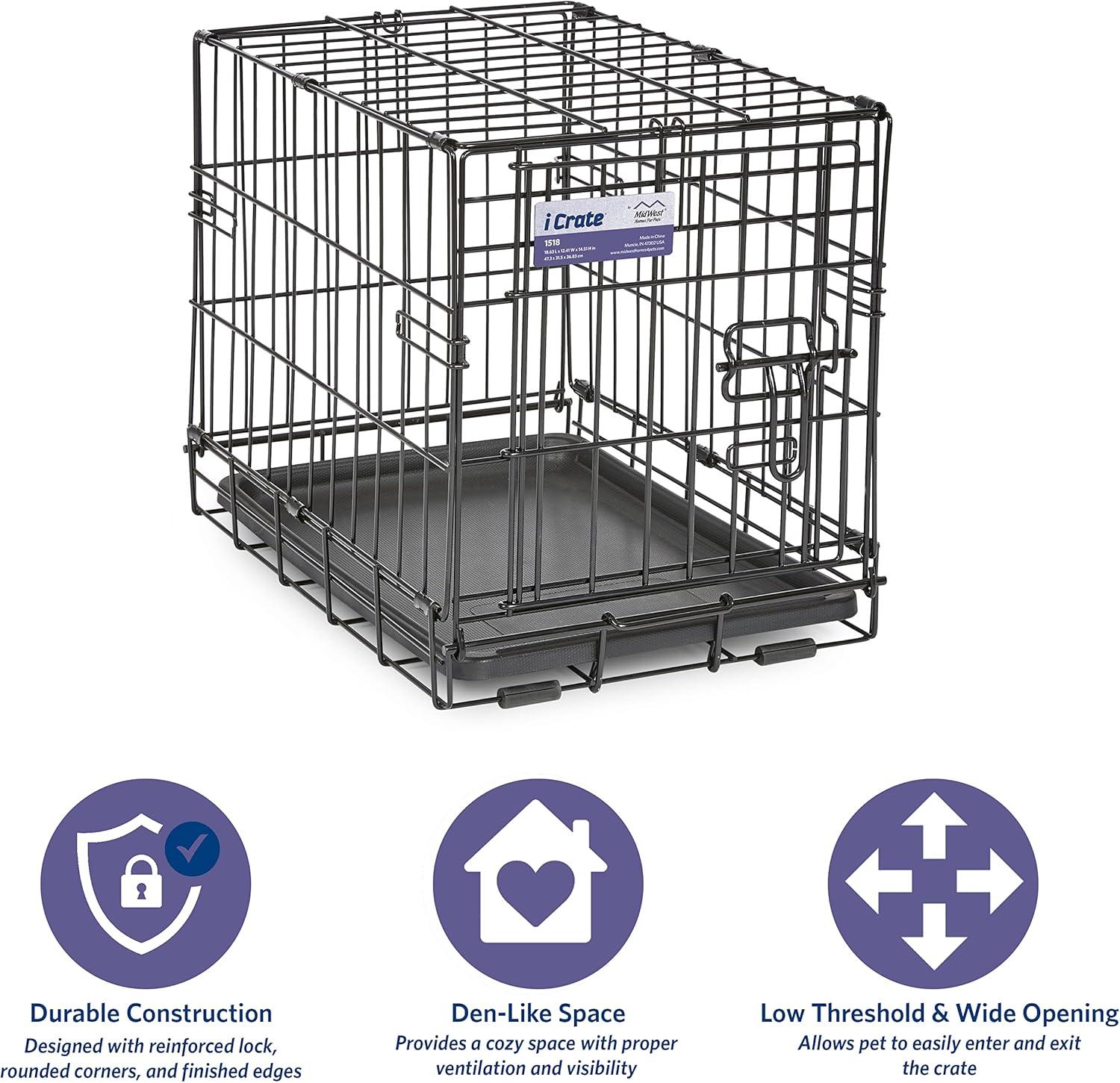 MidWest Homes for Pets Newly Enhanced Single Door iCrate Dog Crate Includes Divider Panel