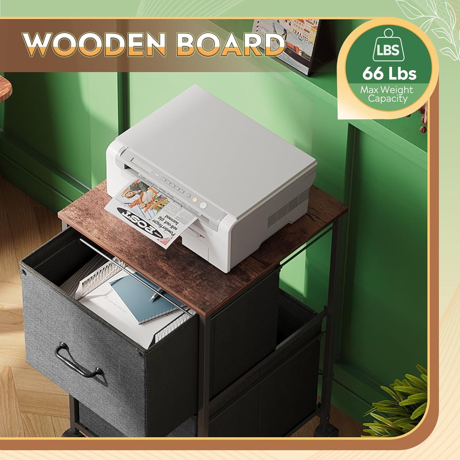 DEVAISE 2 Drawer Mobile File Cabinet, Rolling Printer Stand, Fabric Vertical Filing Cabinet fits A4 or Letter Size for Home Office, Rustic Brown