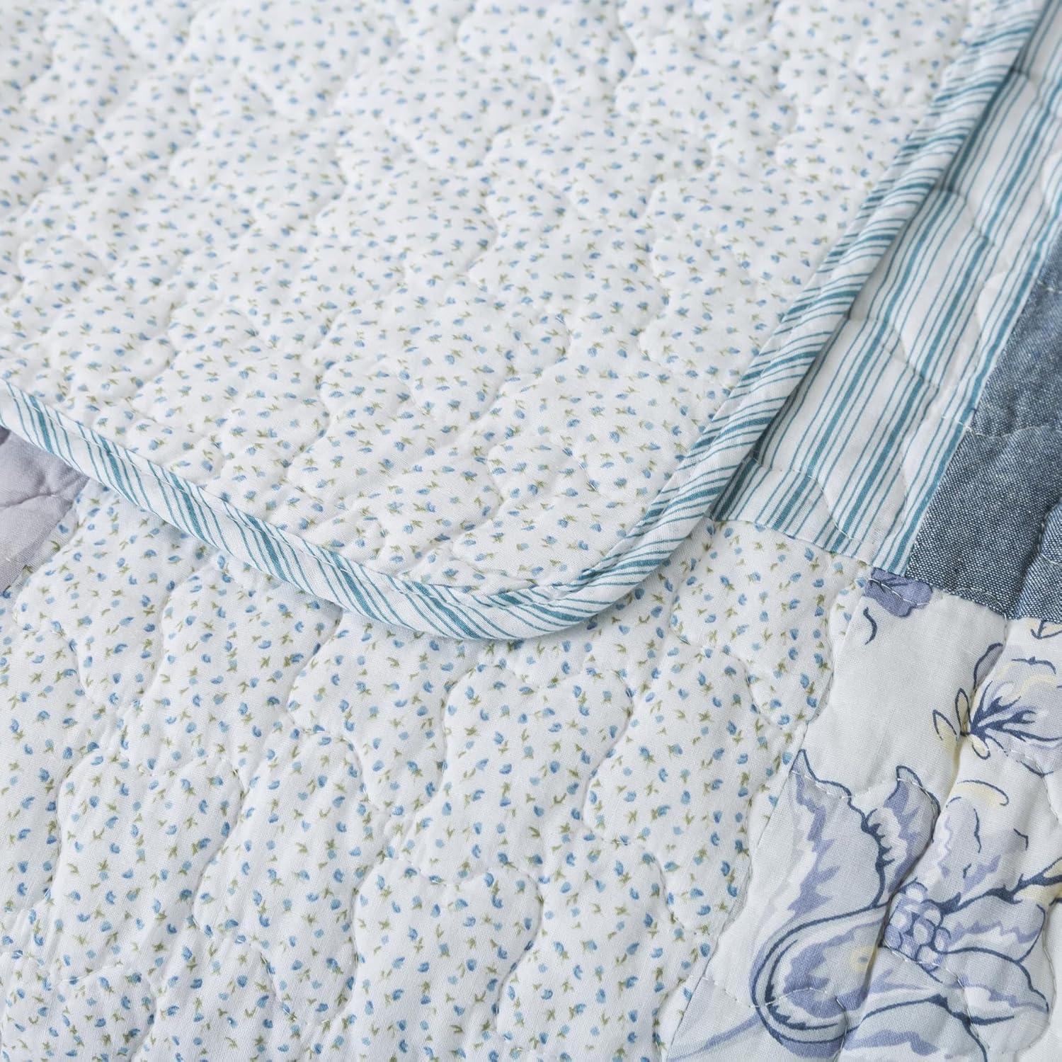 Coastal Dream 50" x 60" Cotton Quilted Throw Blanket, Soft Purple and Blue Farmhouse Patchwork Throw Quilt for Couch, Lightweight Pieced Lap Quilt with Country Style