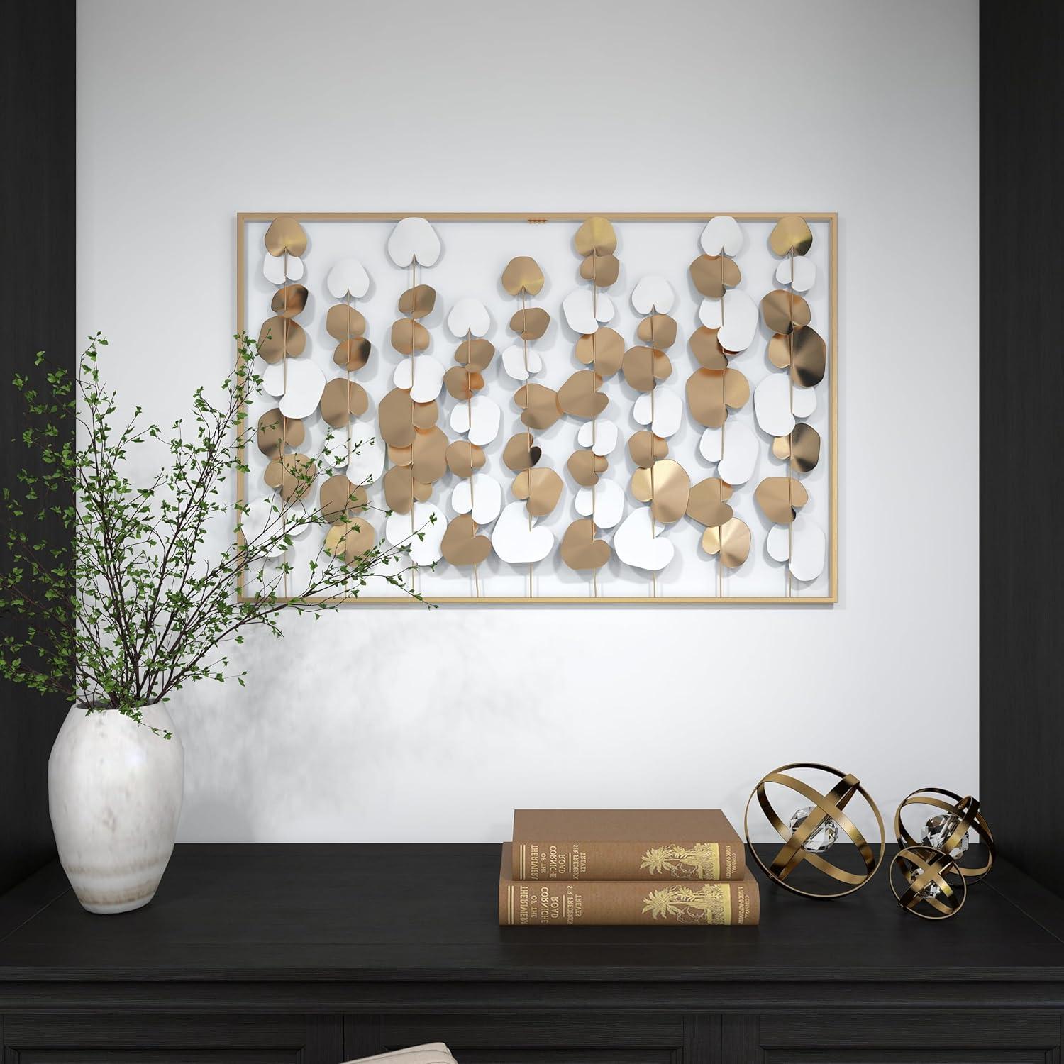 DecMode Gold Metal Floral Wall Decor with White Accents