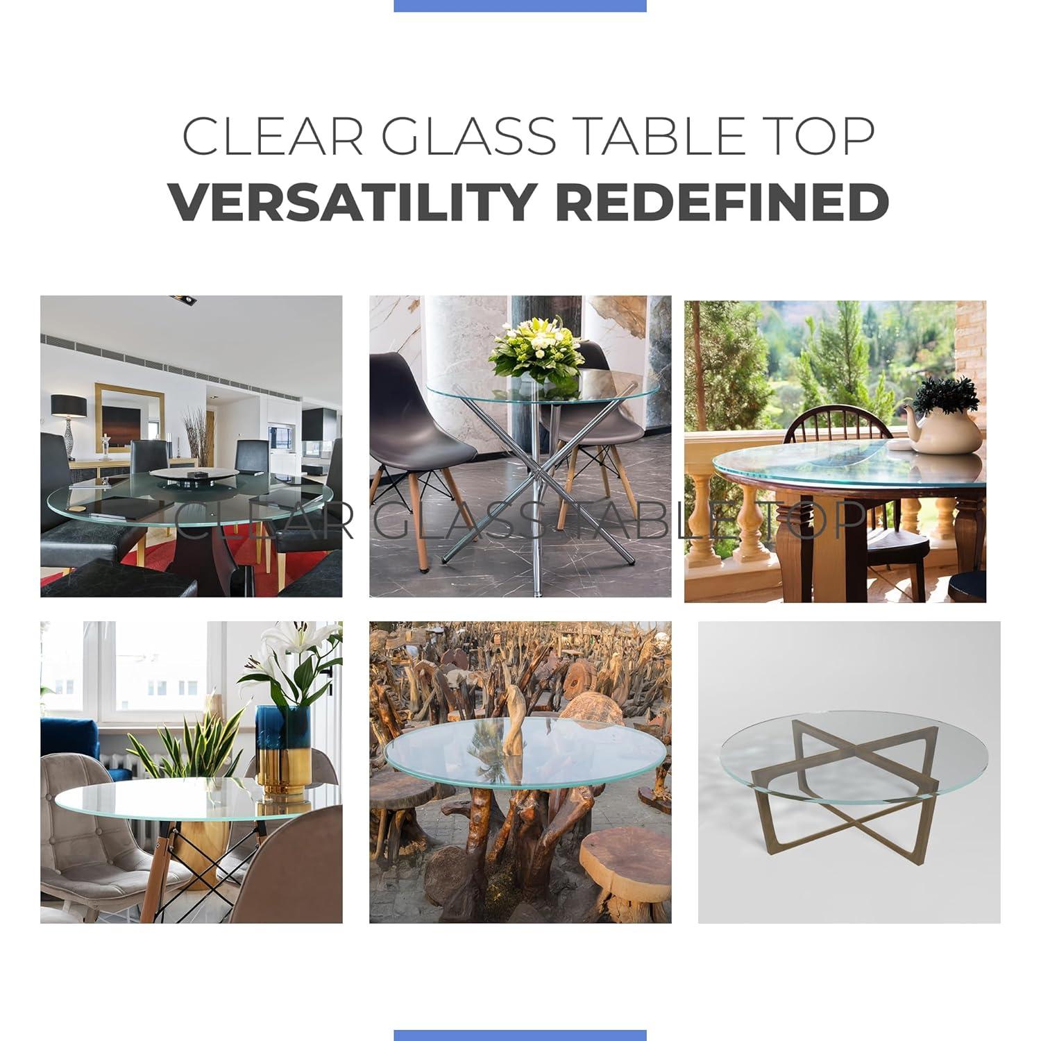 Dulles Glass 20" Round Table Top 3/8" Thick, Pencil Polished Tempered Glass for Indoor Dining or Outdoor Patio, 11 Pounds