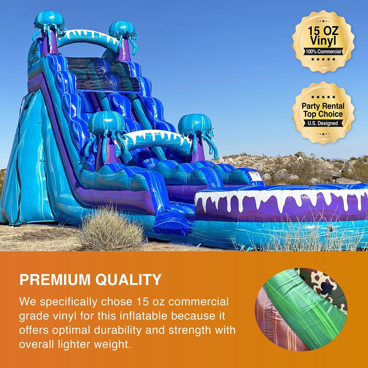 JumpOrange 19’ Electric Commercial Grade Water Slide with Splash Pool for Kids and Adults (with Blower), Outdoor Indoor, Wet Dry Use, Tall Inflatable