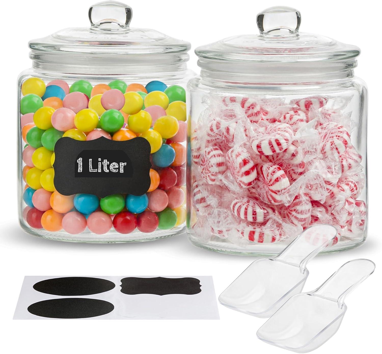 Glass Storage Canisters, with Lids, Chalk, Labels and Scoops, 32 oz, Set of 2