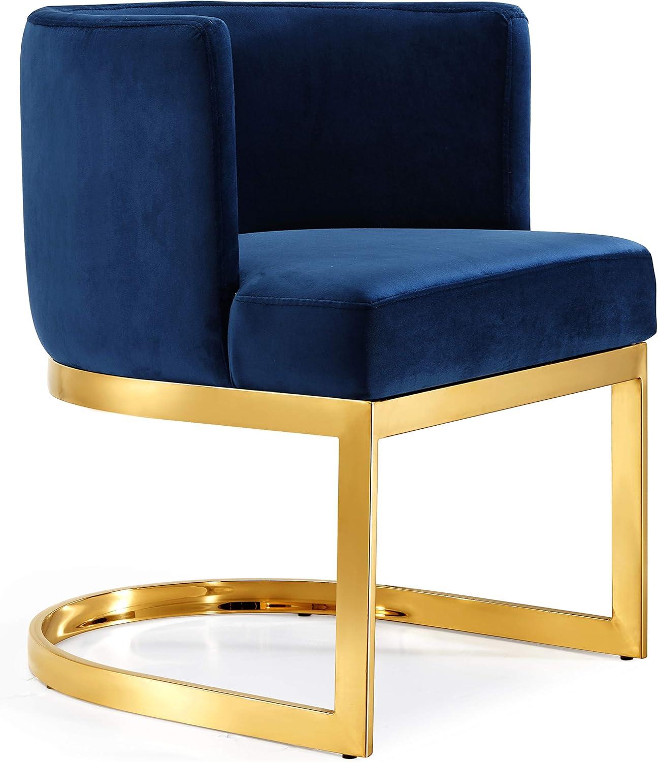 Navy Velvet Upholstered Low Arm Chair with Gold Stainless Steel Base