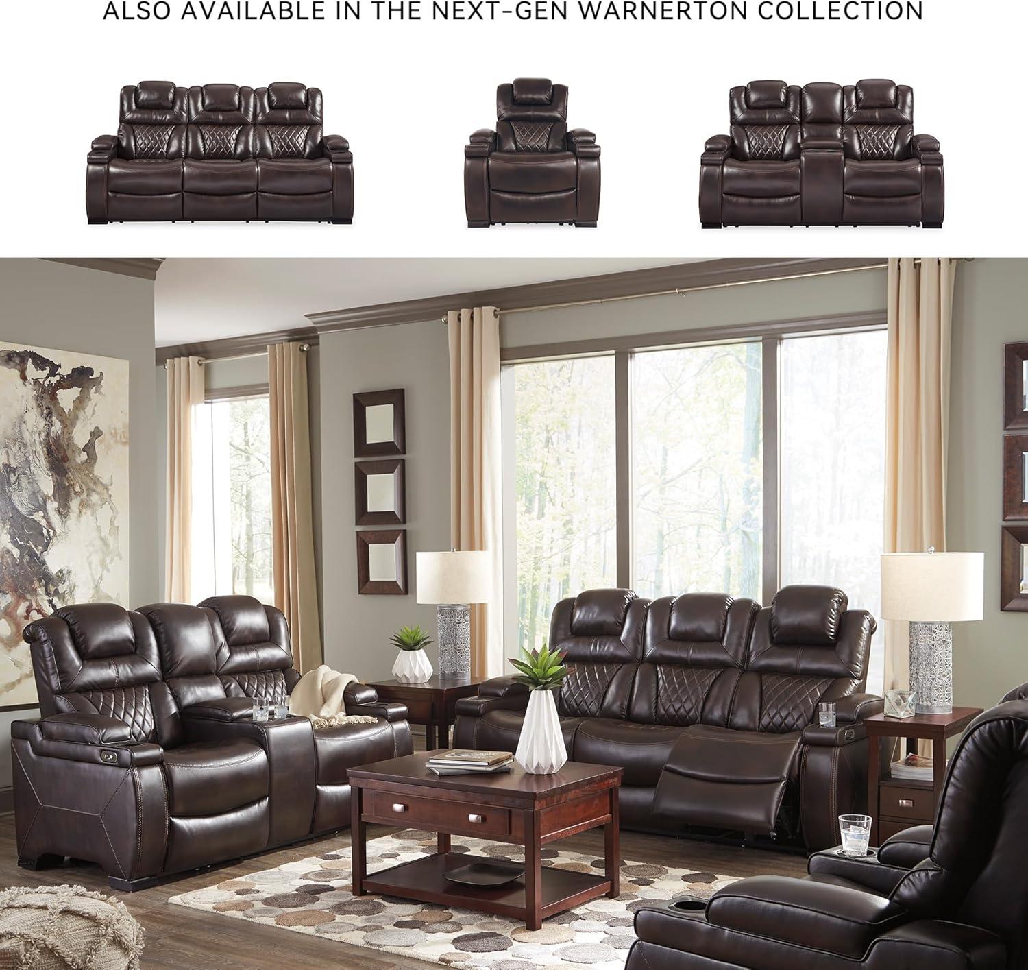 Warnerton Power Recliner with Adjustable Headrest Chocolate: USB Port, Cup Holder - Signature Design by Ashley