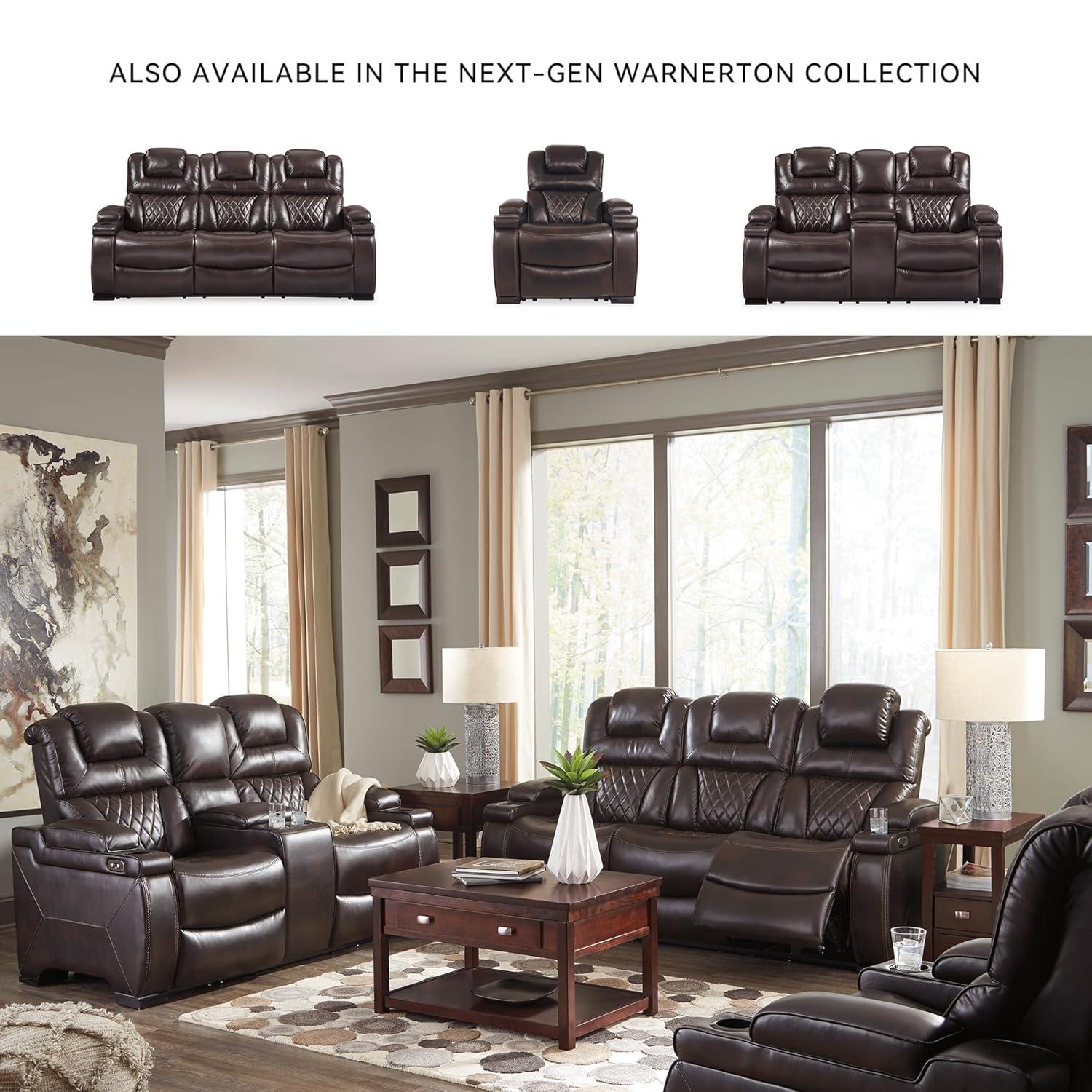 Warnerton Power Recliner with Adjustable Headrest Chocolate: USB Port, Cup Holder - Signature Design by Ashley