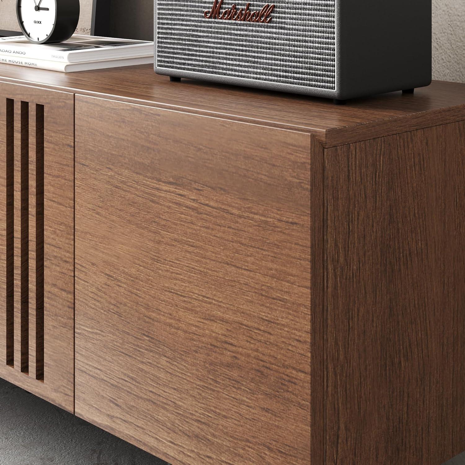 Modern Designs by Crafts and Comfort Napoli TV Stand for 55 to 65 Inch Television - Mid Century Entertainment and Console Center with Storage, Great for Living Room - Brown