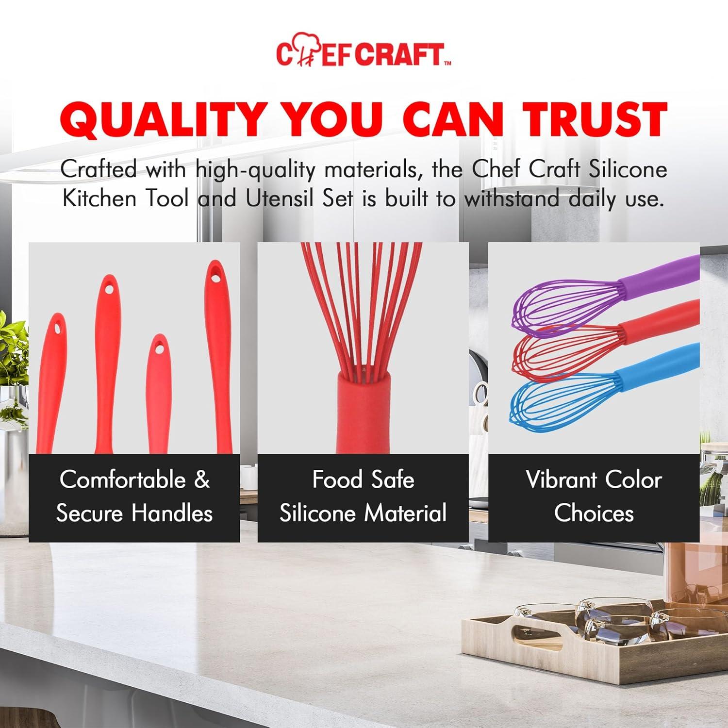 Chef Craft Premium Silicone Wire Cooking Whisk, 10.5 inch, Red