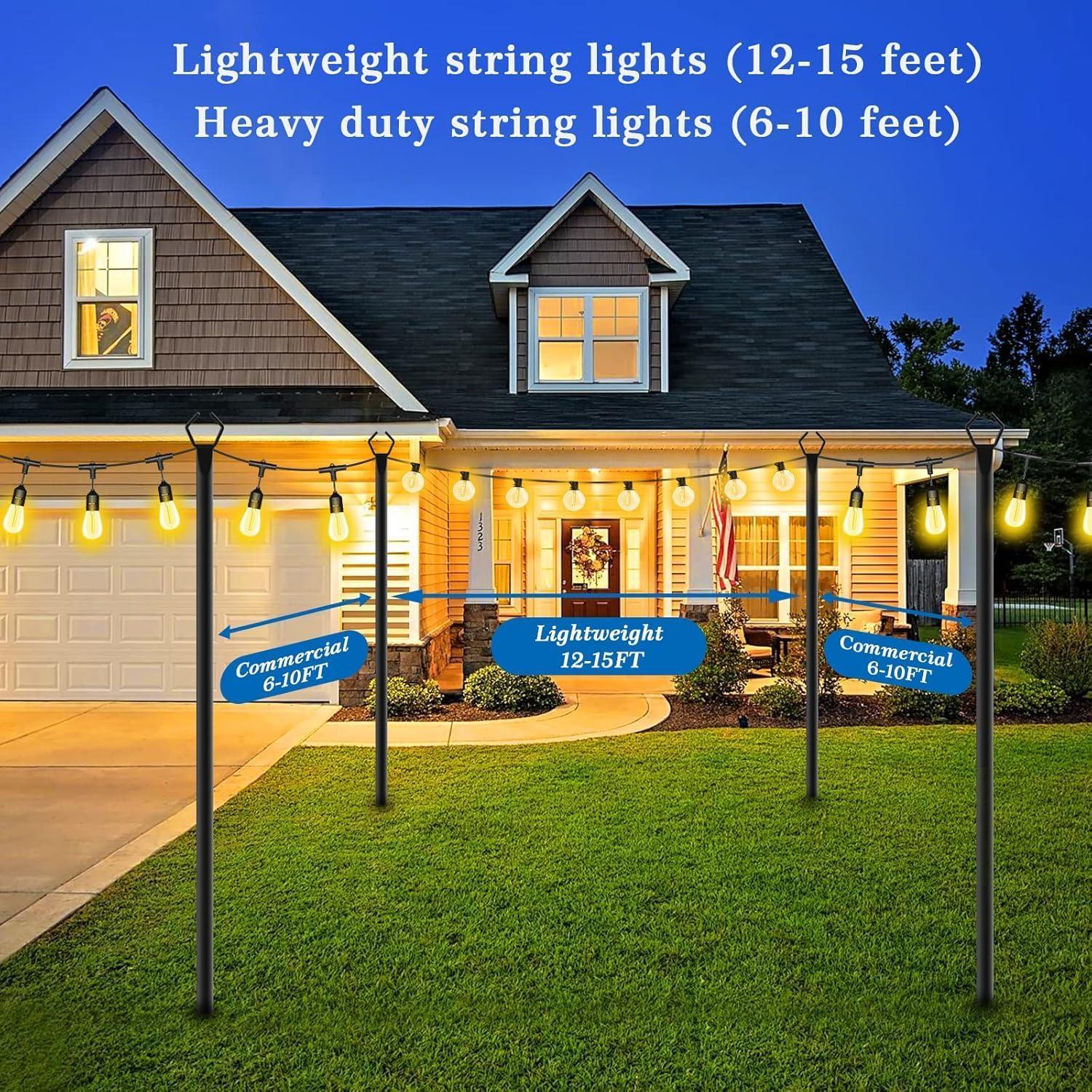 2 Pack String Light Poles,10 Ft Light Poles for Outside String Lights,Outdoor Lights Pole with Fork,Metal Poles Stand for Patio Deck Backyard