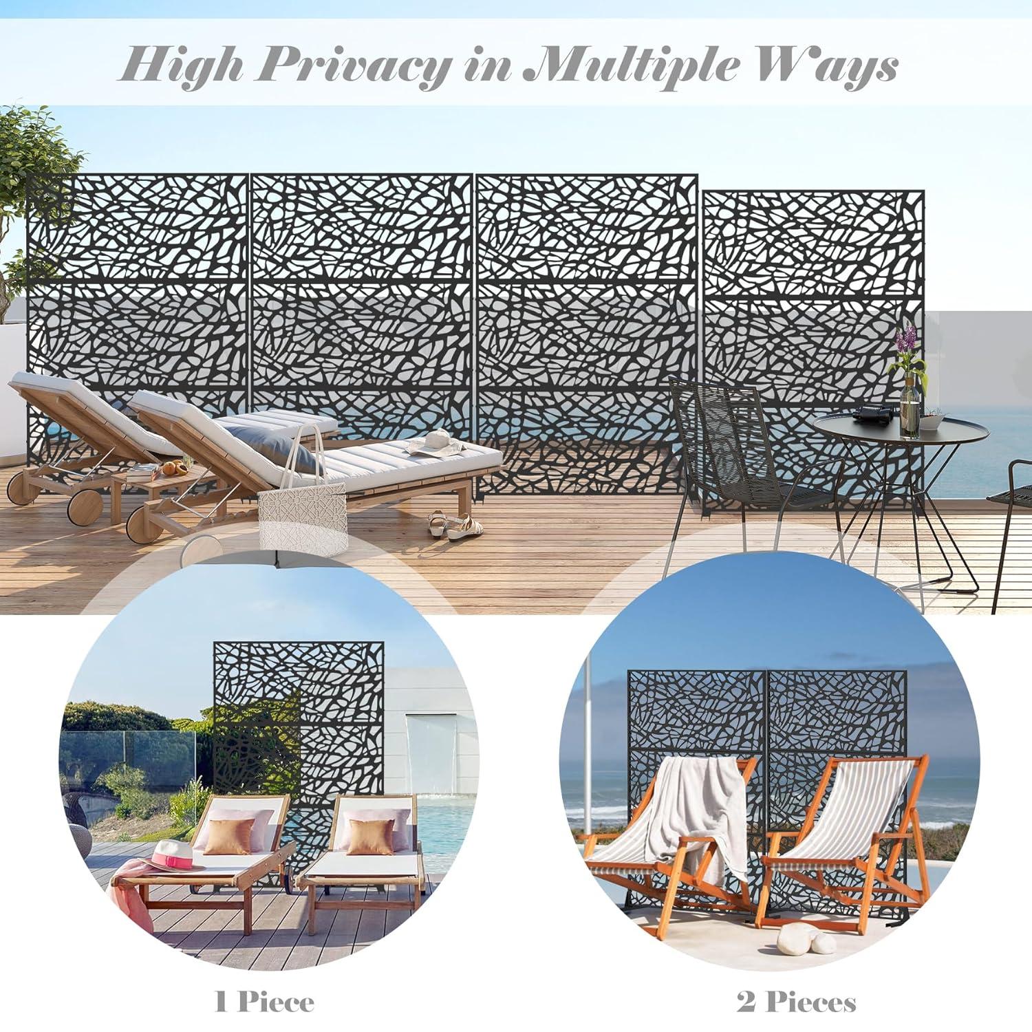 Domi Outdoor Living Privacy Screen, Freestanding, Modern, Black, Plastic Mesh, Galvanized Steel Frame