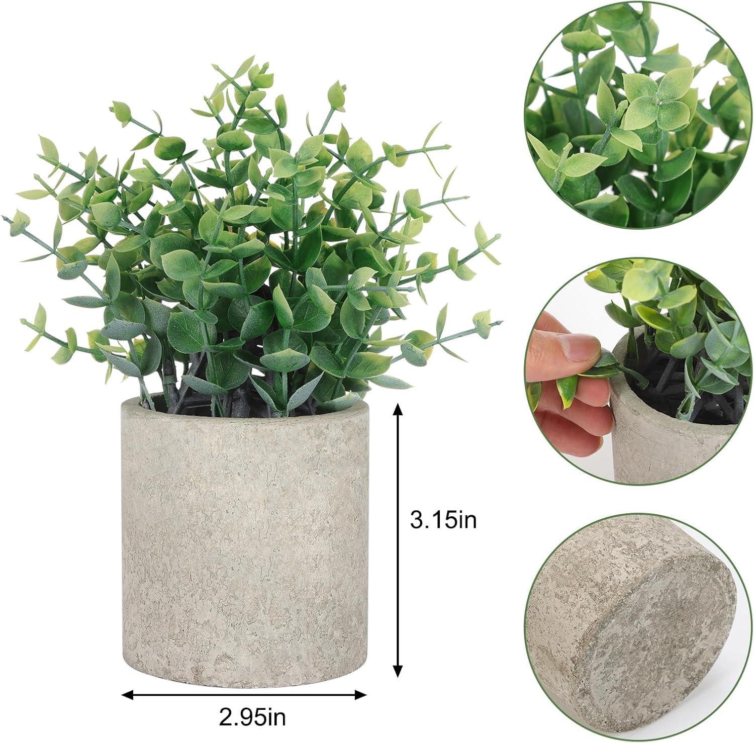 2 Pack Small Fake Plants Eucalyptus Potted Artificial Plants for Shelf Desk Home Bathroom Farmhouse Room Coffee Table Decor