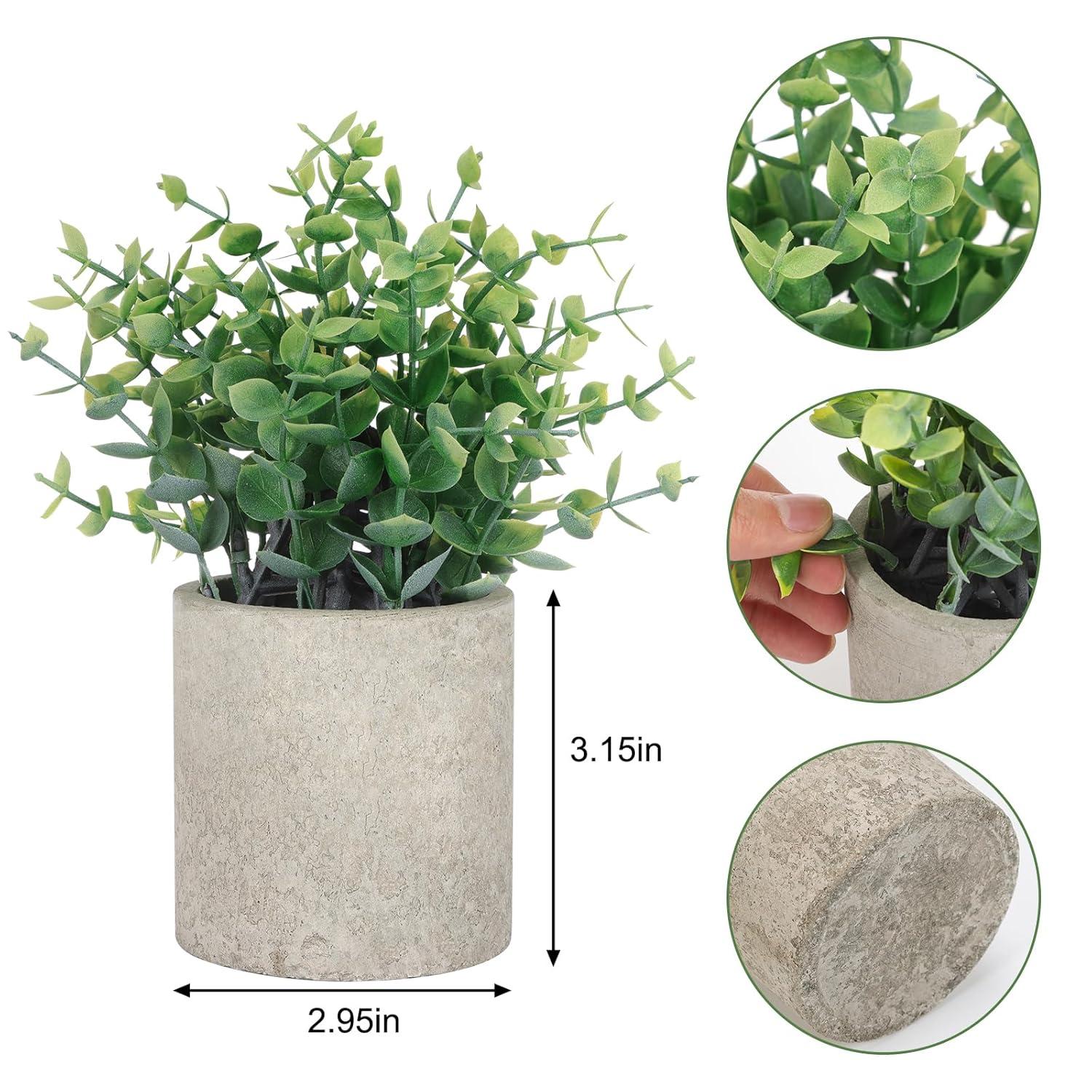 2 Pack Small Fake Plants Eucalyptus Potted Artificial Plants for Shelf Desk Home Bathroom Farmhouse Room Coffee Table Decor