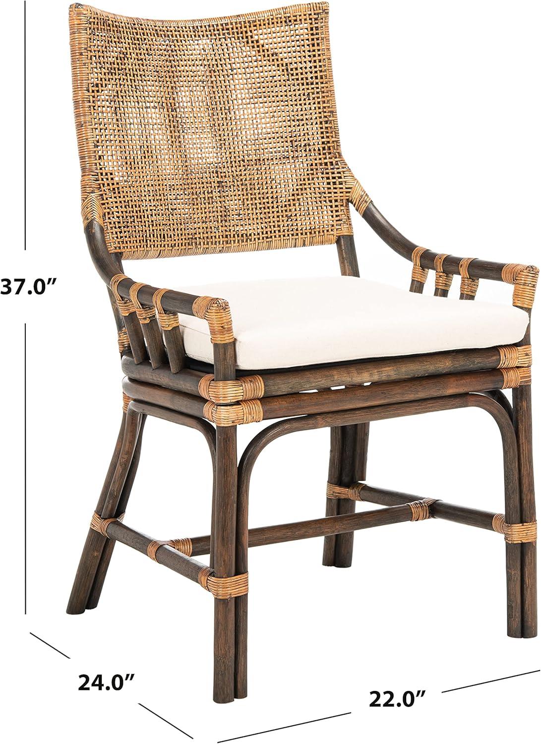 SAFAVIEH Donatella Rattan Chairs, Natural Wash/Black Legs/White Cushion (22 in. W x 24 in. D x 37 in. H)