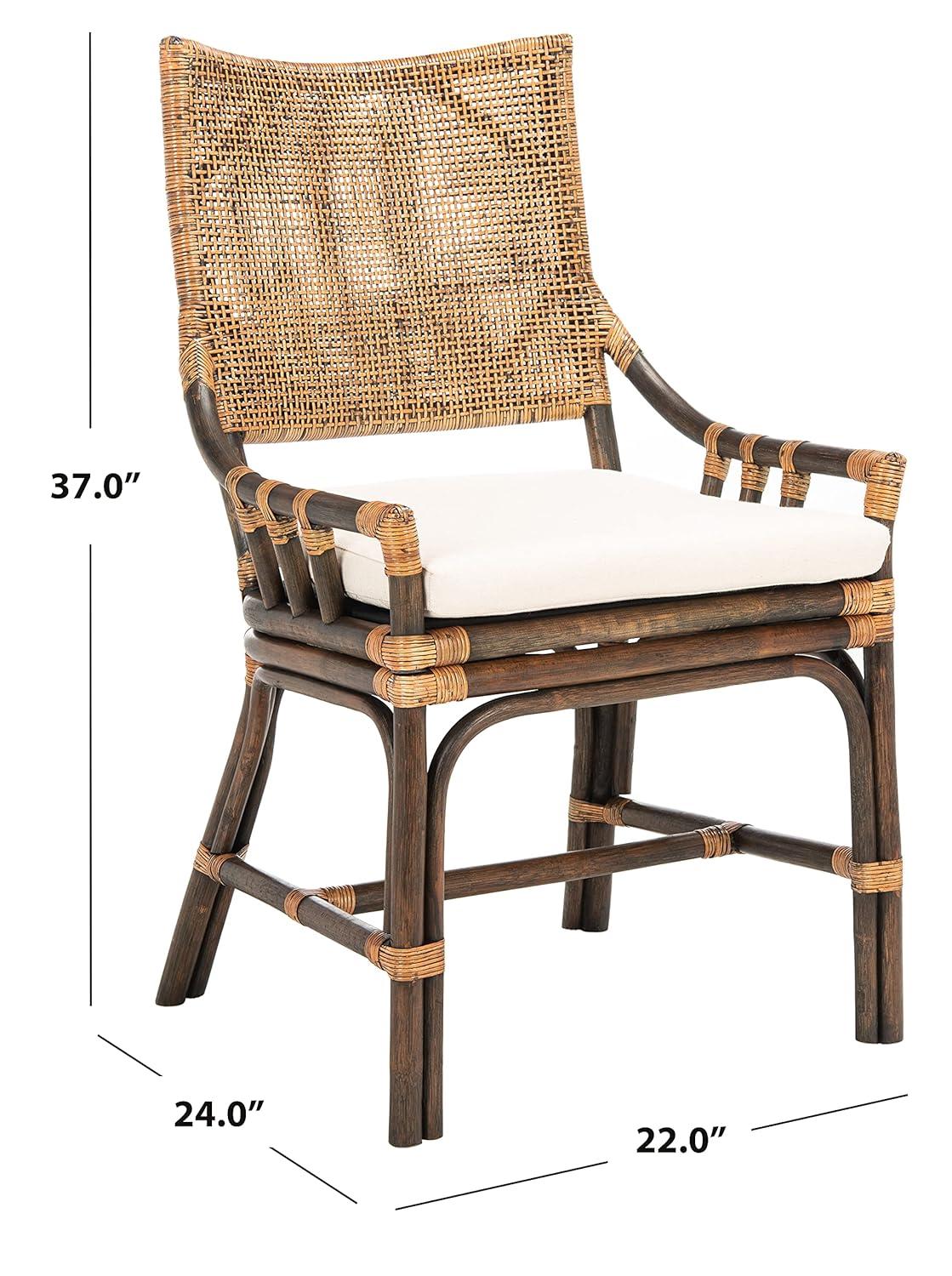 SAFAVIEH Donatella Rattan Chairs, Natural Wash/Black Legs/White Cushion (22 in. W x 24 in. D x 37 in. H)