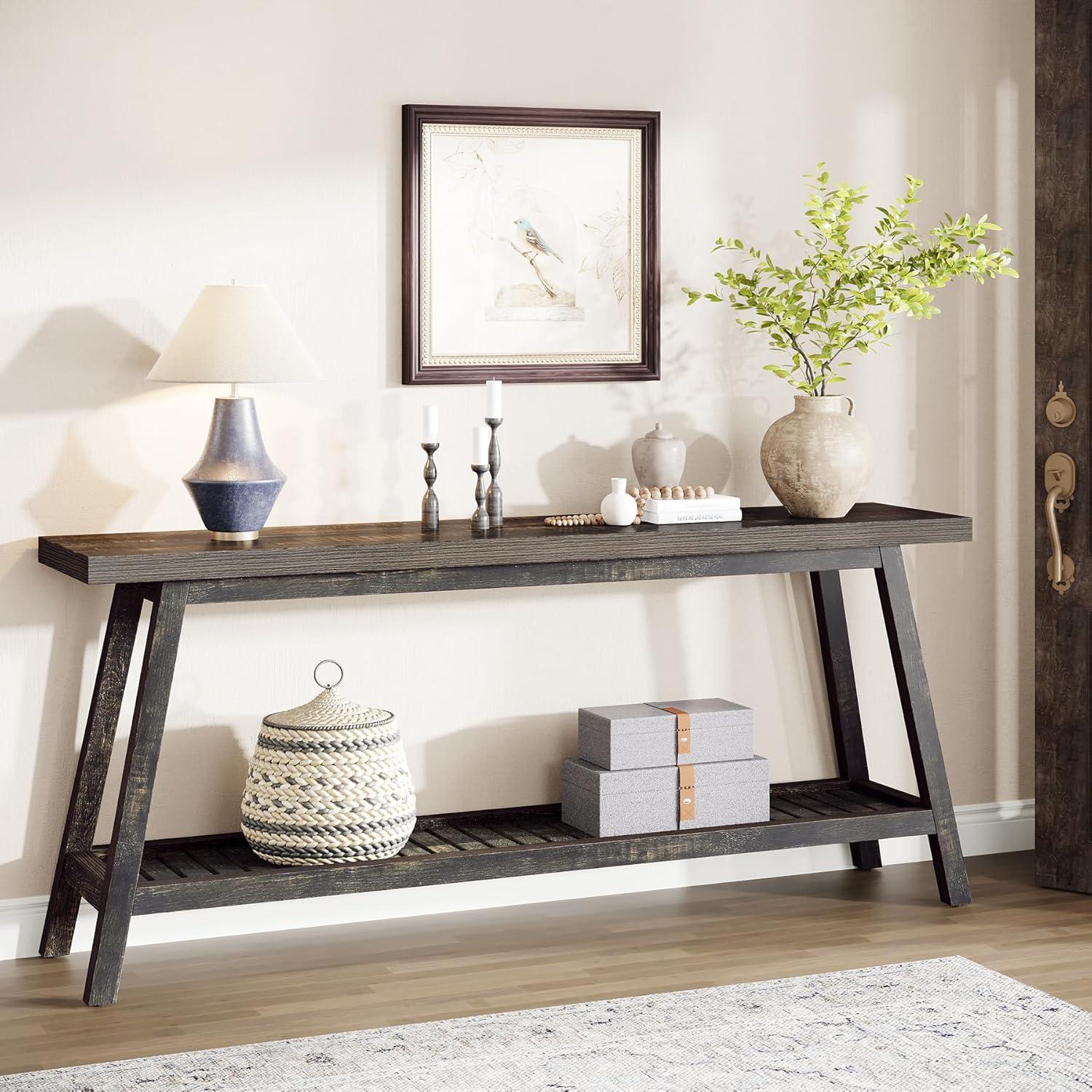 Tribesigns Farmhouse Console Entryway Table: 70.9 Inches Extra Long Console Table for Entryway, 2-Tier Narrow Wood Foyer Sofa Couch Table for Hallway, Entrance, Living Room, Dark Brown