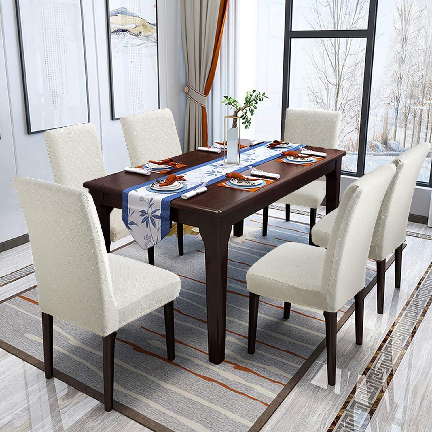 YISUN Dining Chair Covers, Stretch Spandex Chair Seat Cover Removable Washable Parson Chair Cover Kitchen Chair Protector Slipcovers (Beige Light, 6)